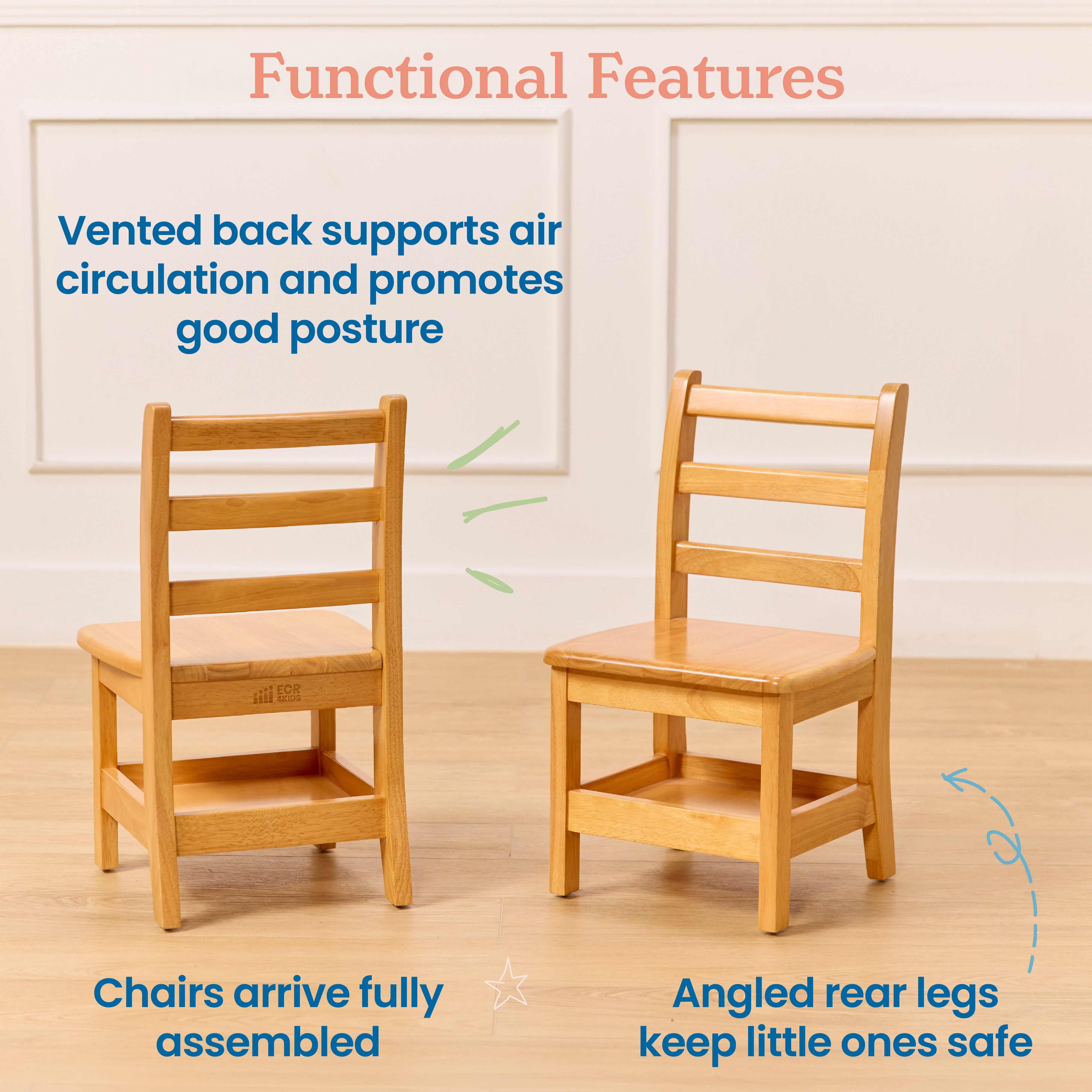 Three-Rung Ladderback Chair with Storage, 2-Pack
