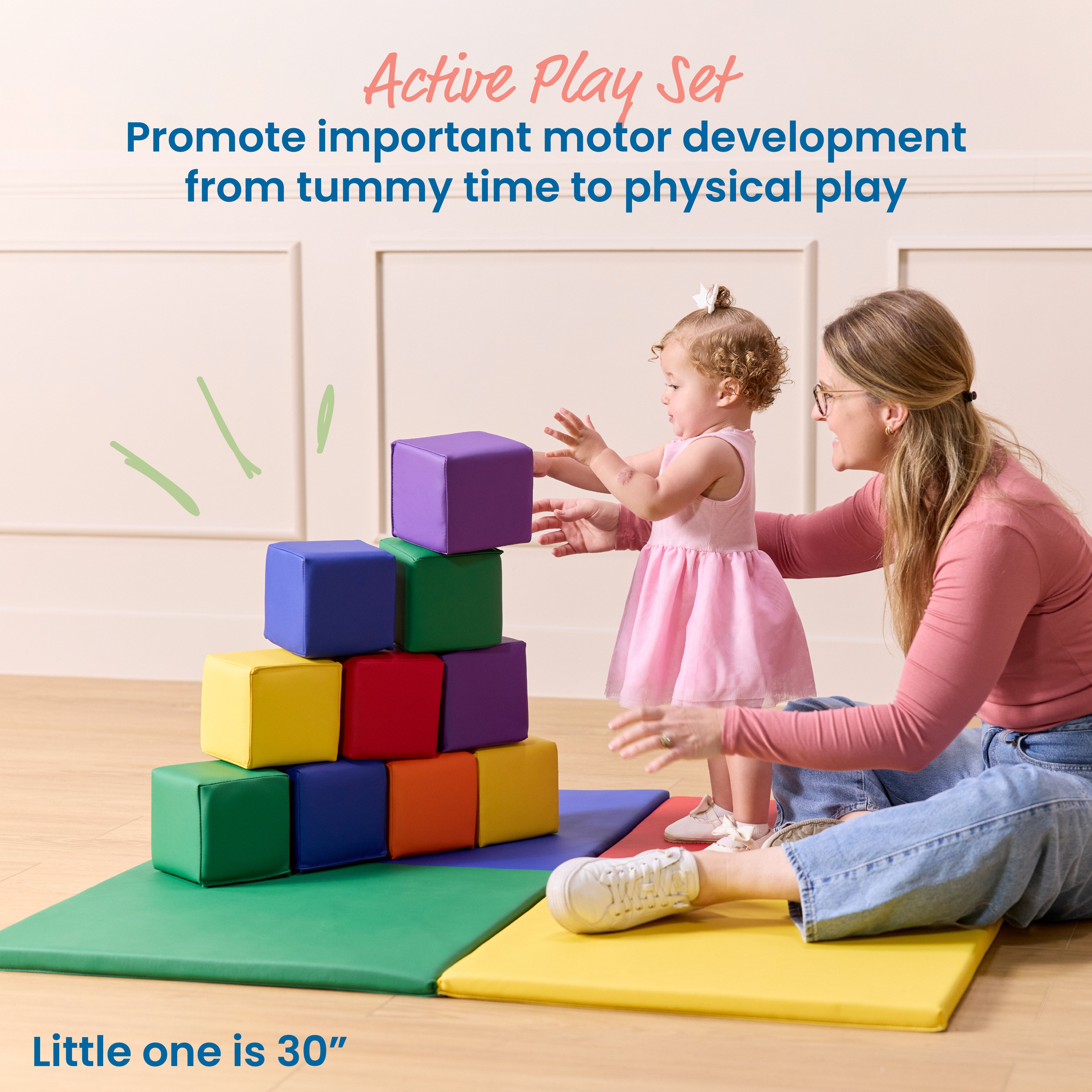 Quad Fold-N-Go Activity Mat and Patchwork Toddler Blocks, 13-Piece