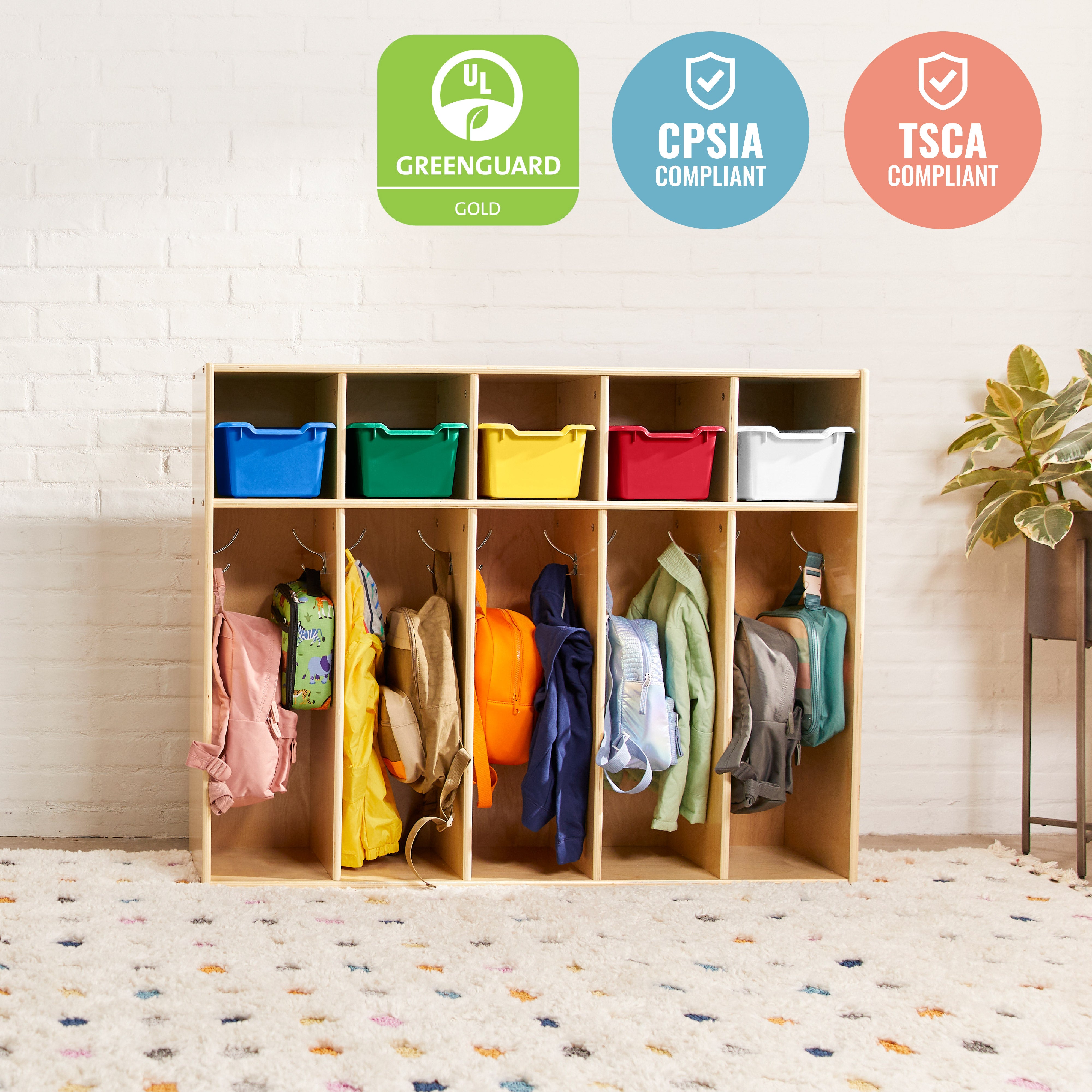 Streamline 5-Section Toddler Coat Locker and 5 Scoop Front Bins