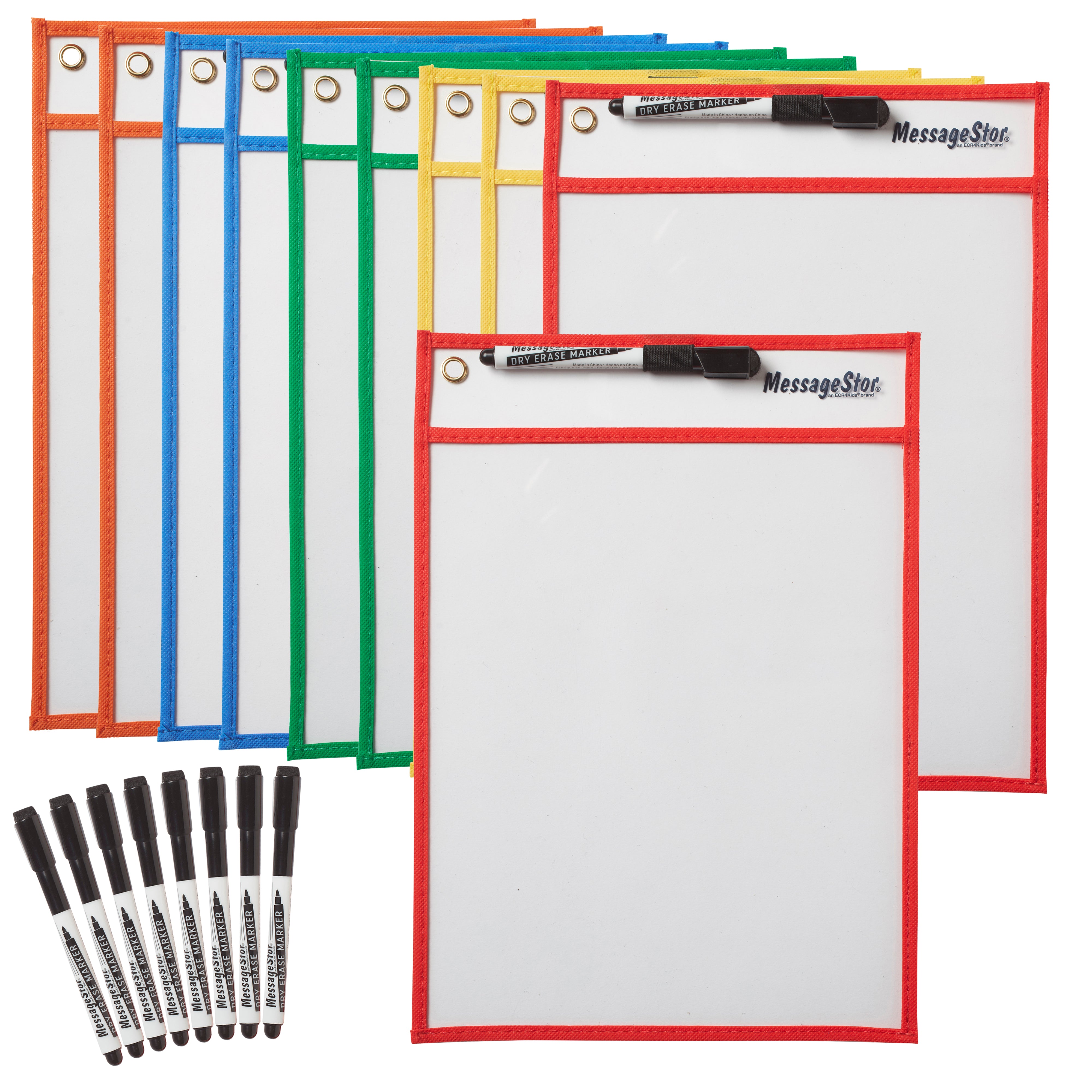 MessageStor Dry-Erase Reusable Pockets with Markers, 10-Piece