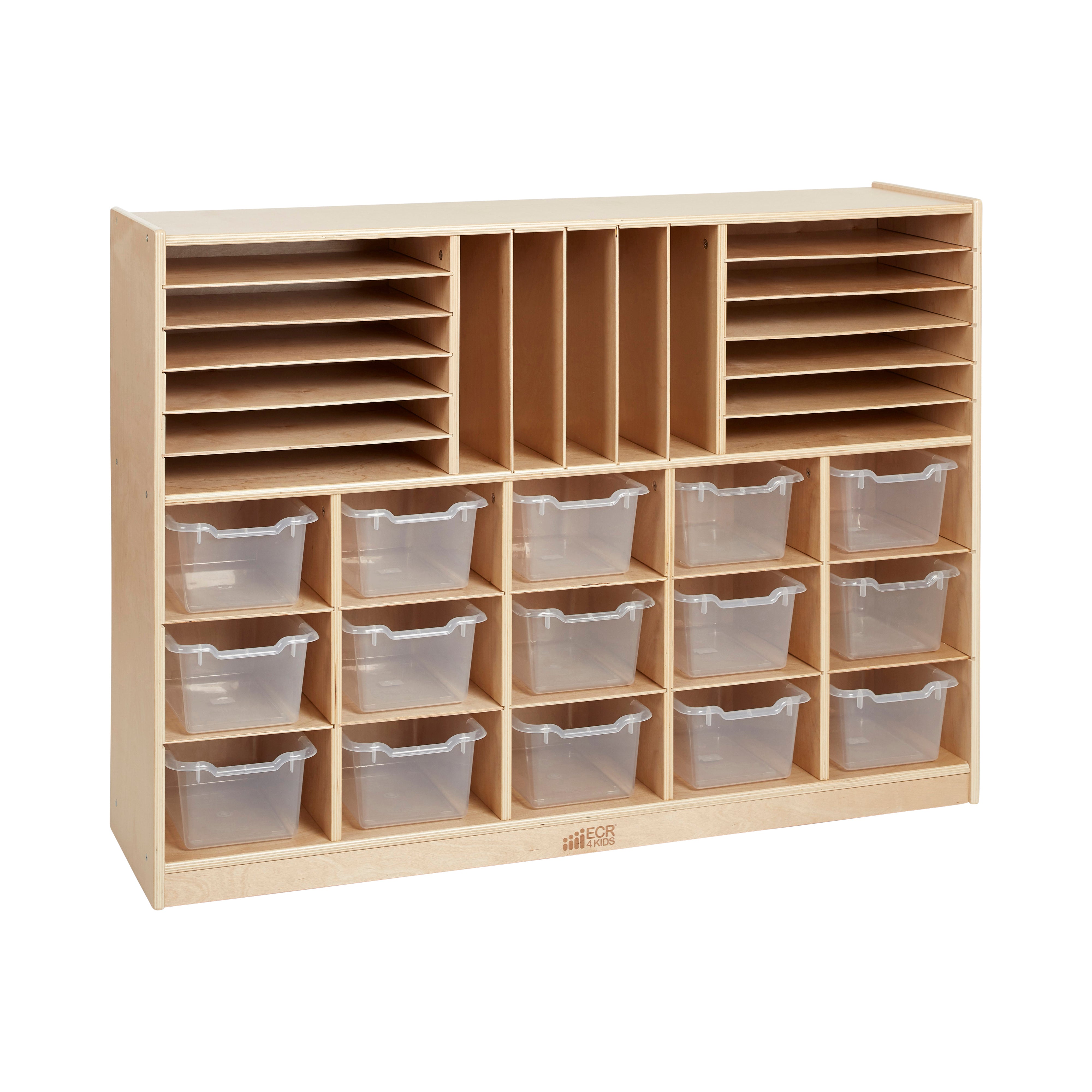 Multi-Section Mobile Cabinet with 15 Scoop Front Storage Bins