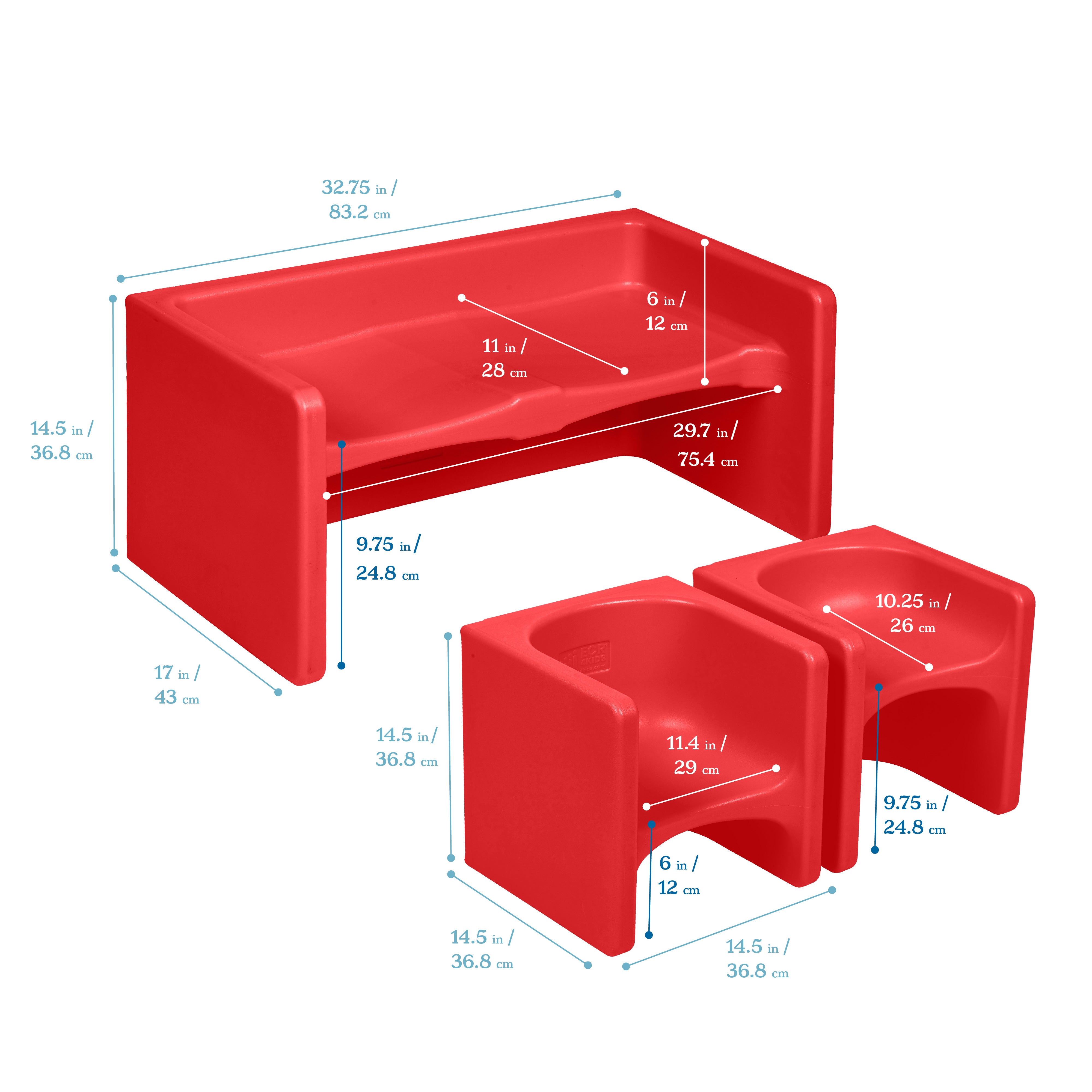 Tri-Me Table and Cube Chair Set, 3-Piece