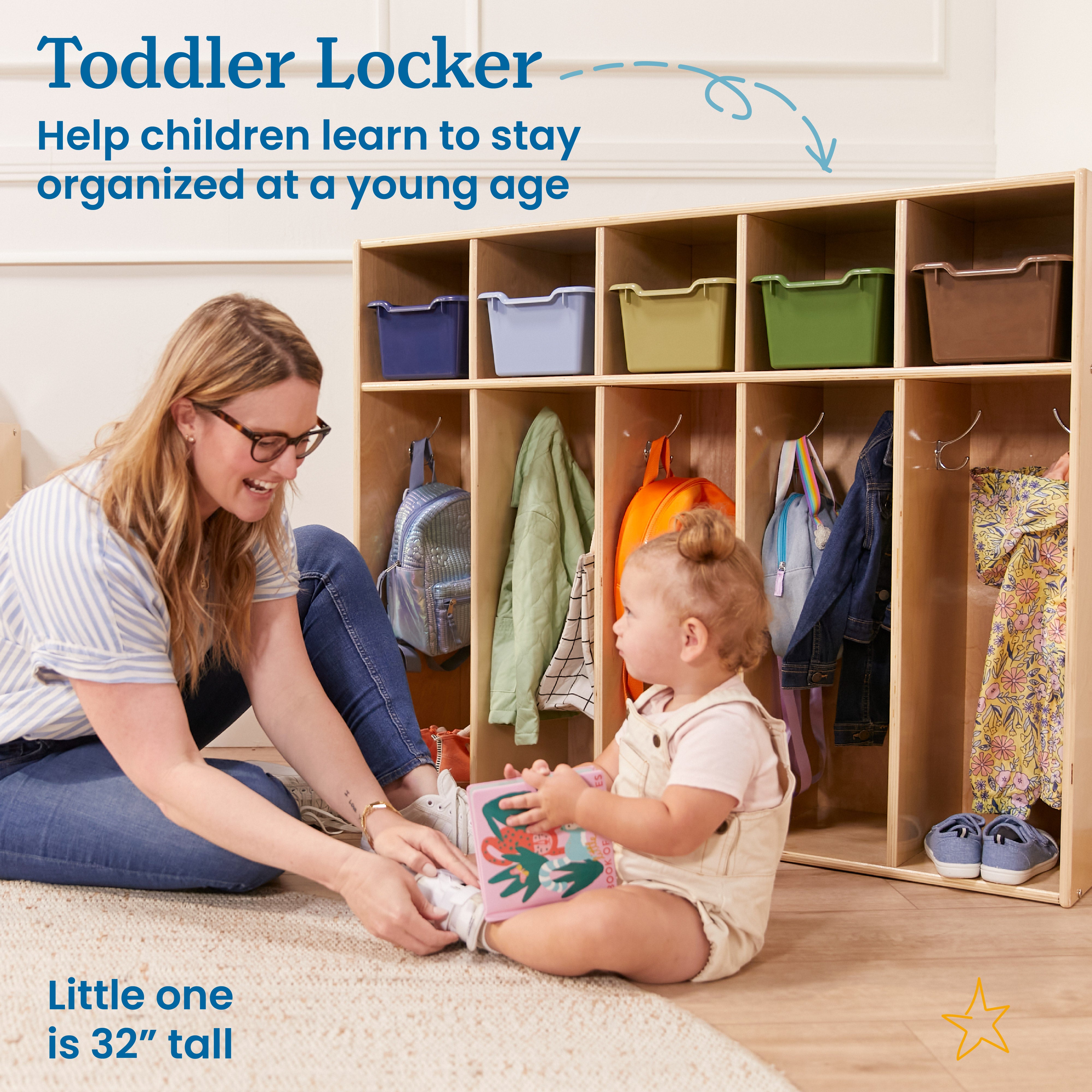 Streamline 5-Section Toddler Coat Locker and 5 Scoop Front Bins