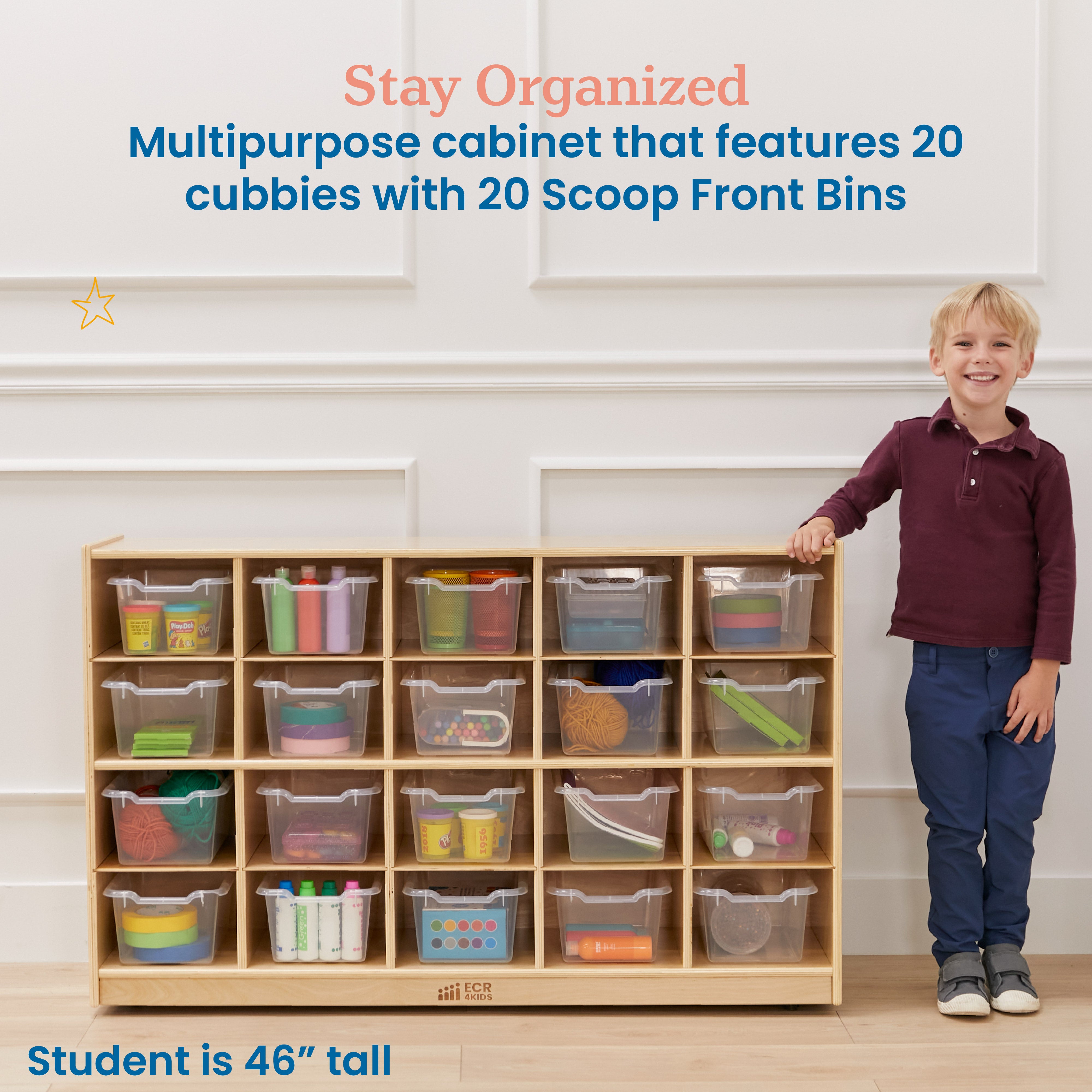 20 Cubby Mobile Tray Cabinet and 20 Scoop Front Bins, 4x5