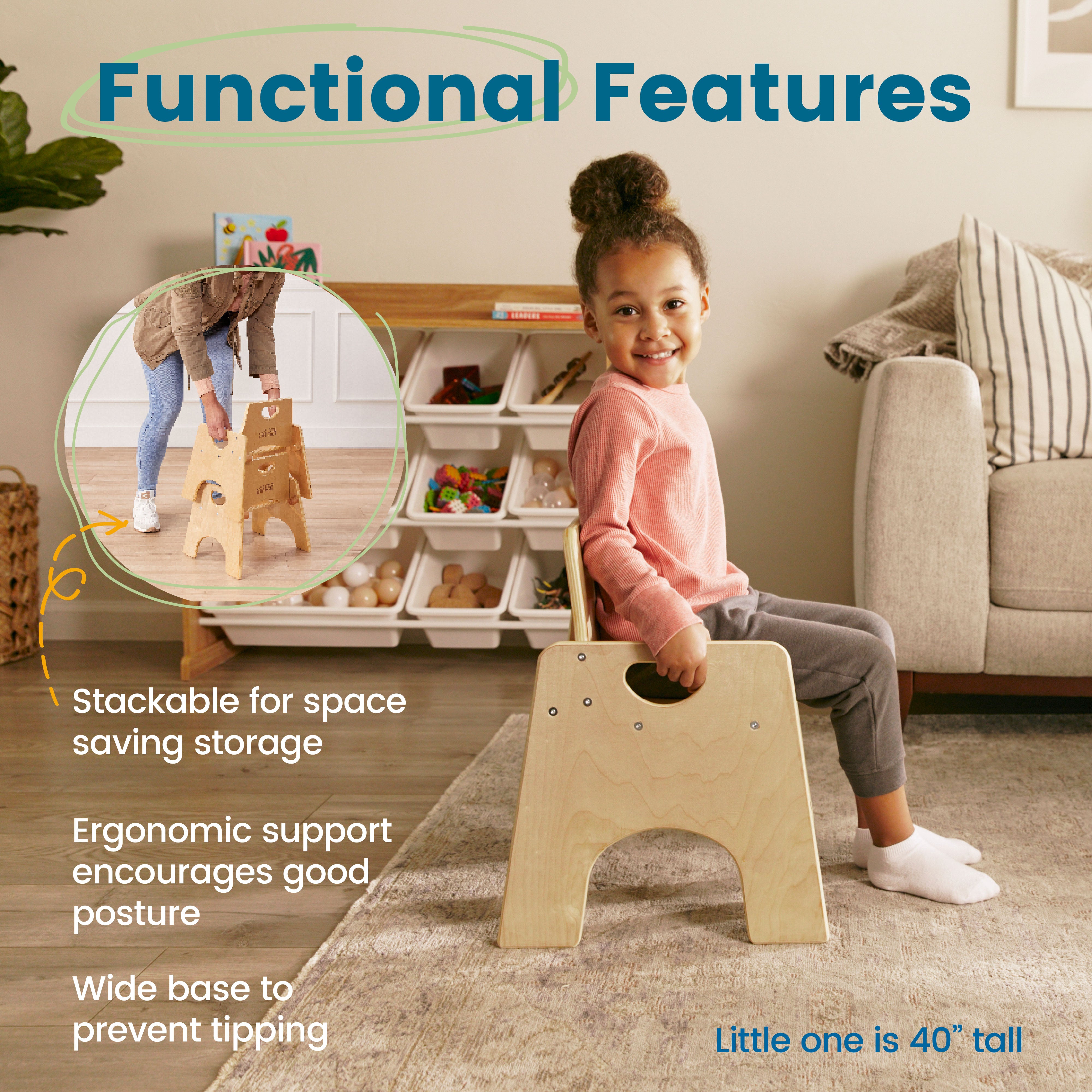 Stackable Wooden Toddler Chair, 10in, 2-Pack