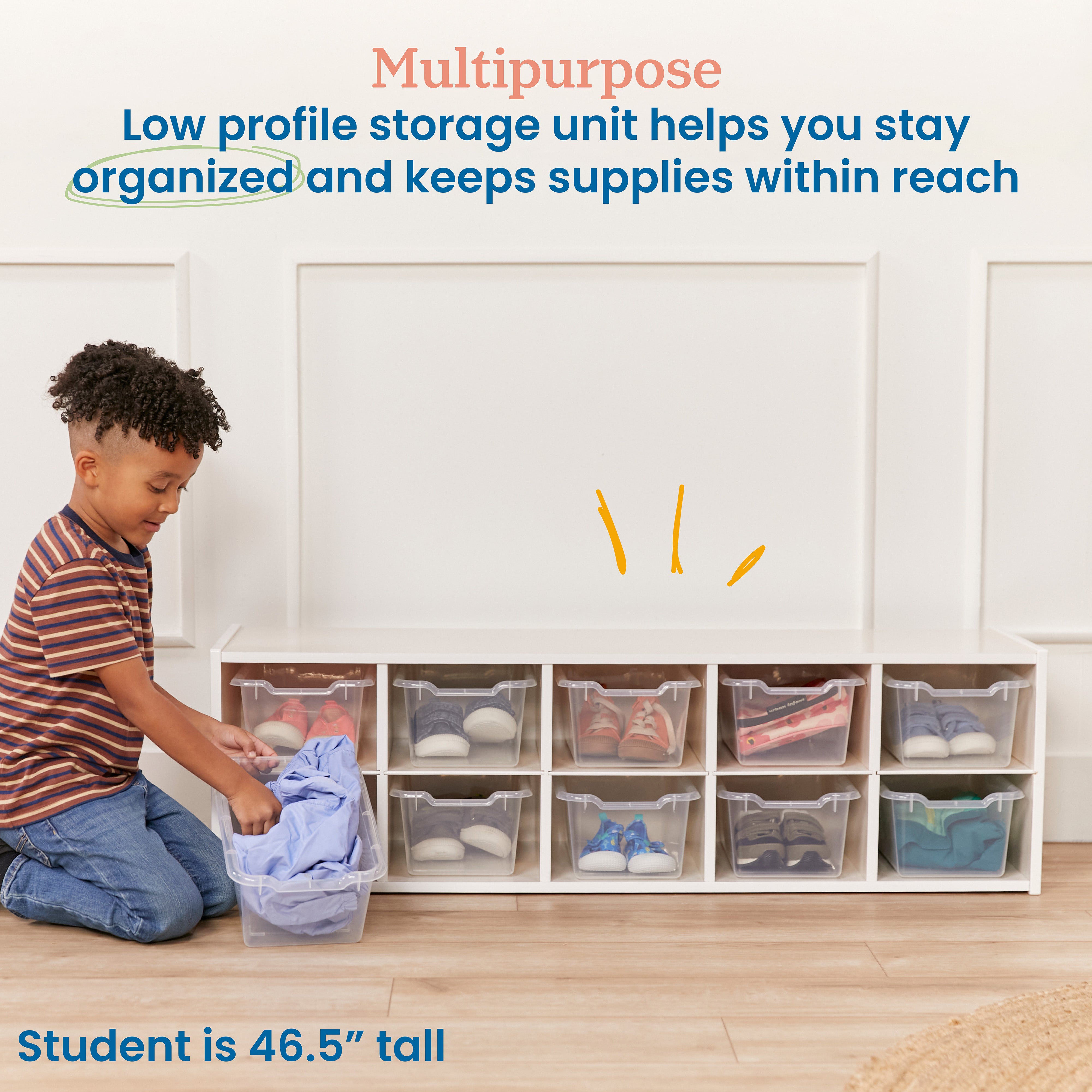 Streamline 10 Cubby Tray Cabinet with 10 Scoop Front Storage Bins, 2x5, White Wash