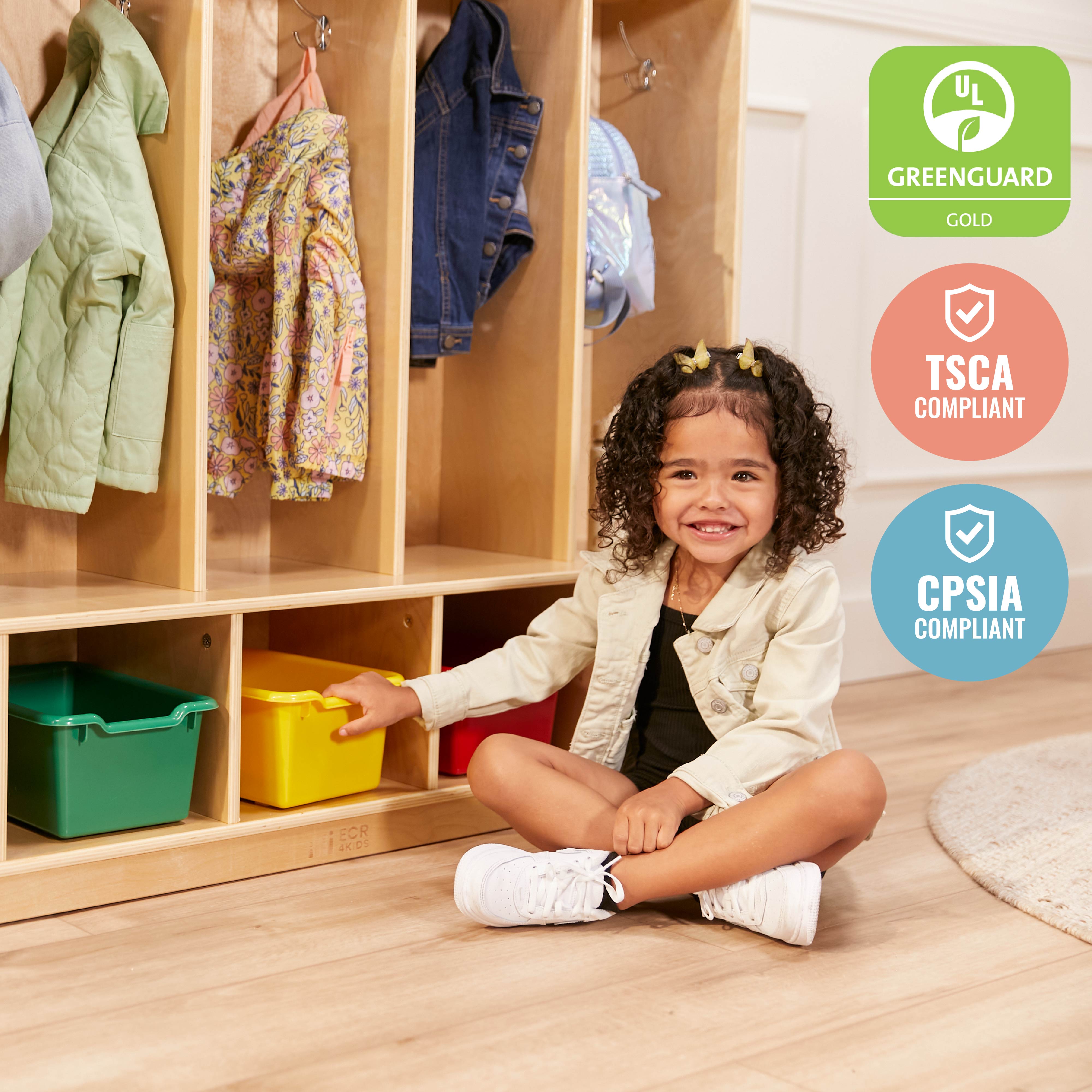 5-Section Coat Locker with Bench and Scoop Front Storage Bins, Natural