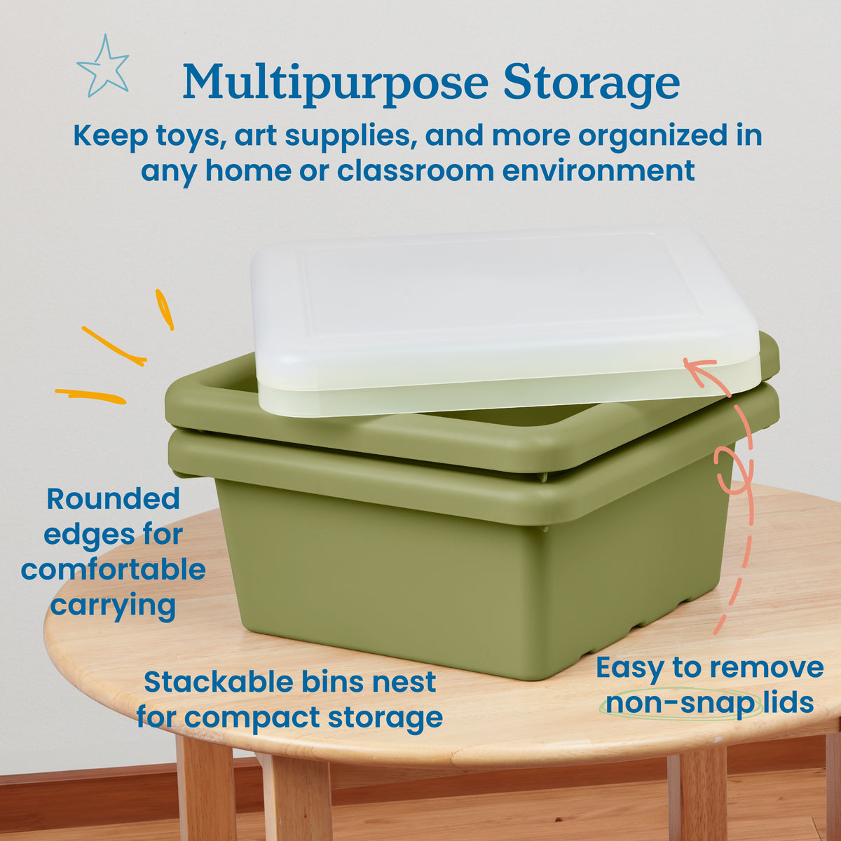 Stackable Square Bins with Non-Snap Lids, 2-Pack