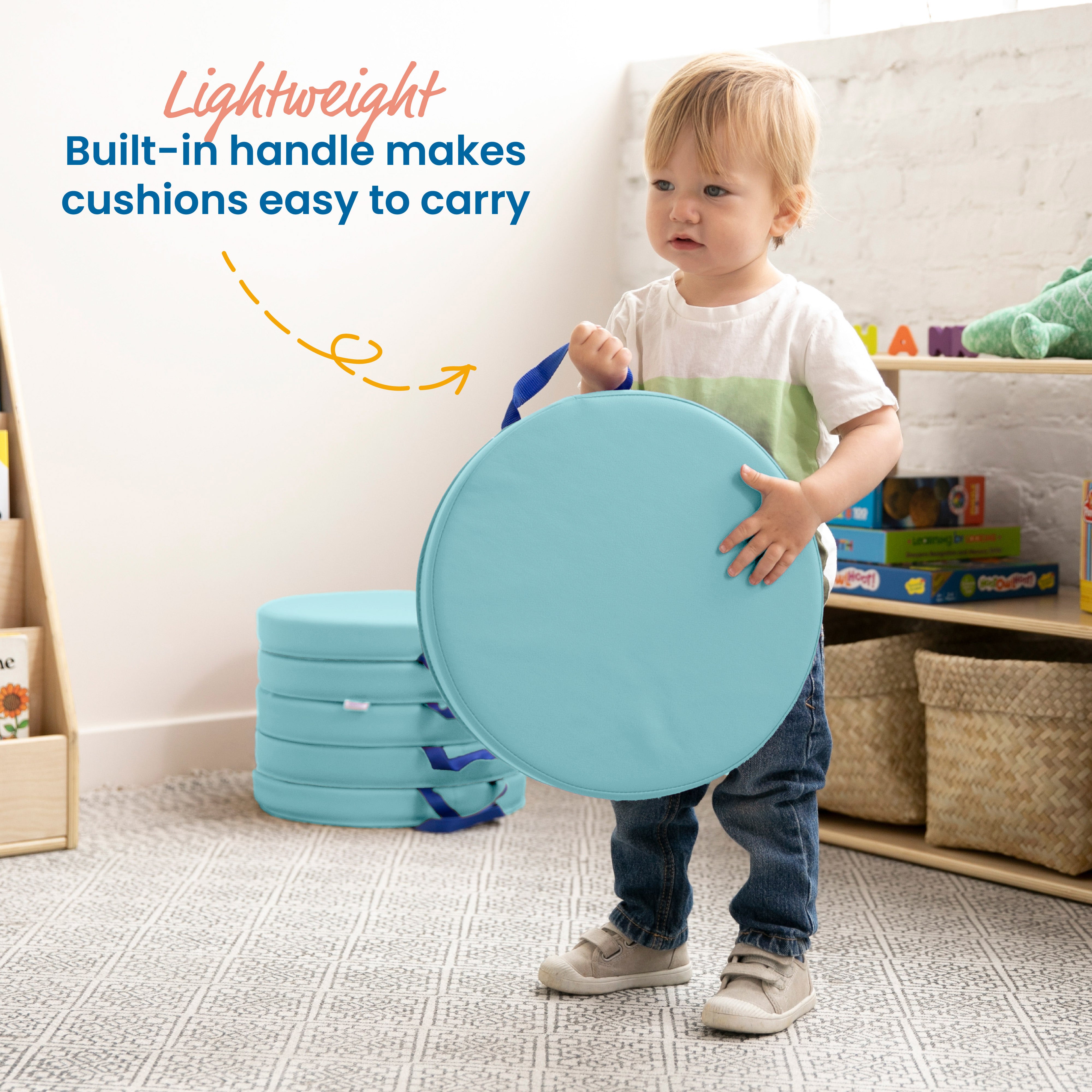Round Floor Cushions with Handles, 6-Piece