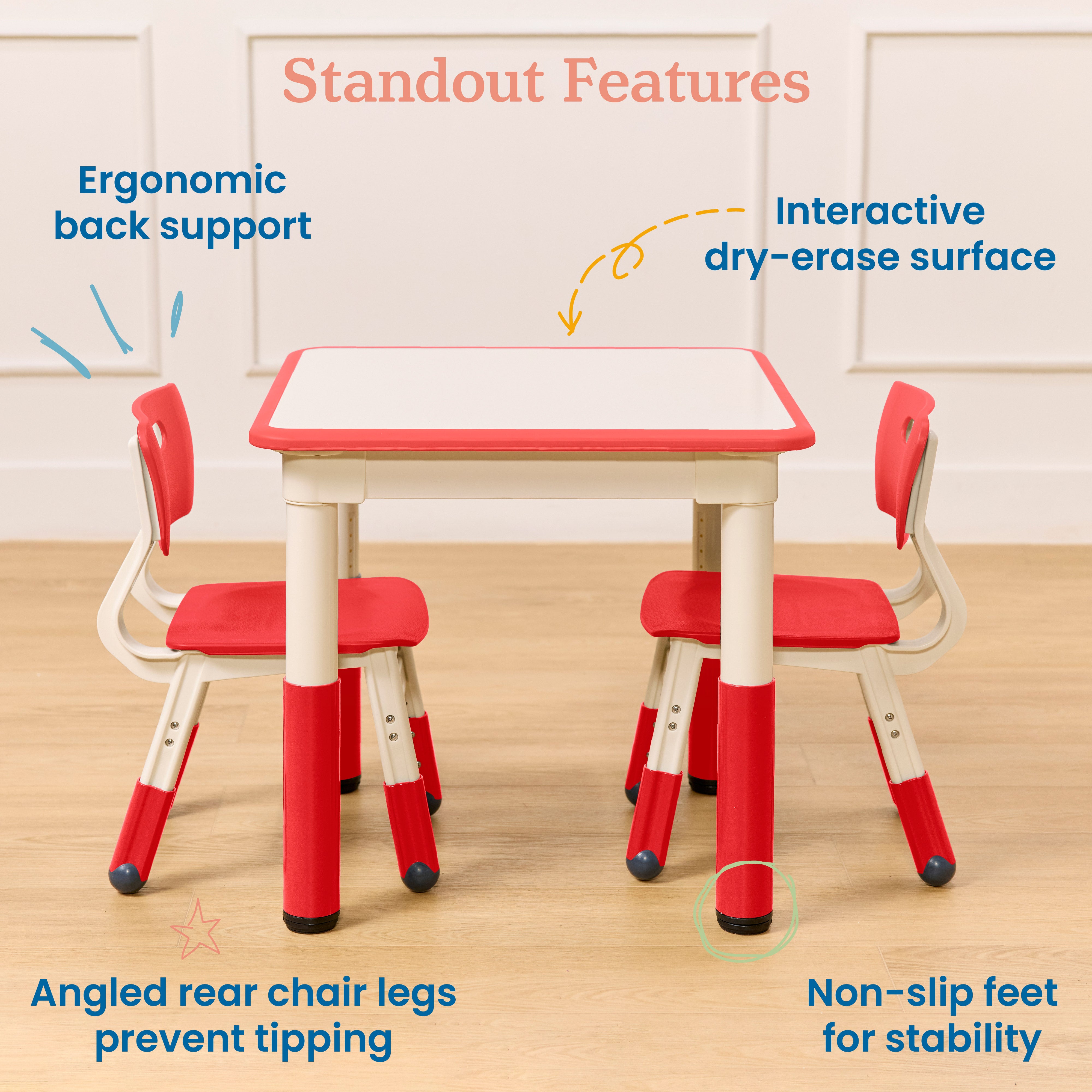 Dry-Erase Square Activity Table with Two Chairs, 3-Piece