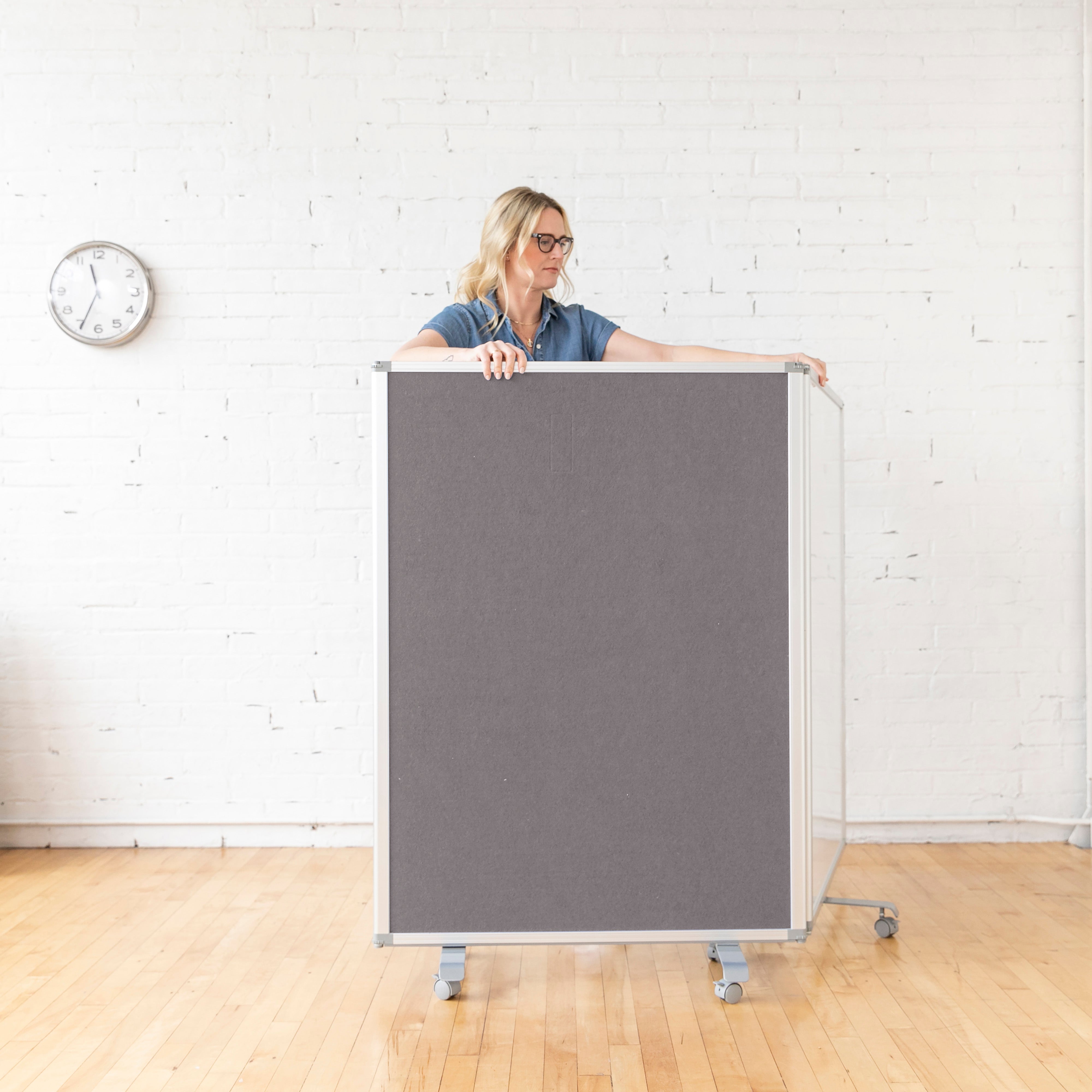 Mobile Dry-Erase and Flannel Room Divider, 3-Panel