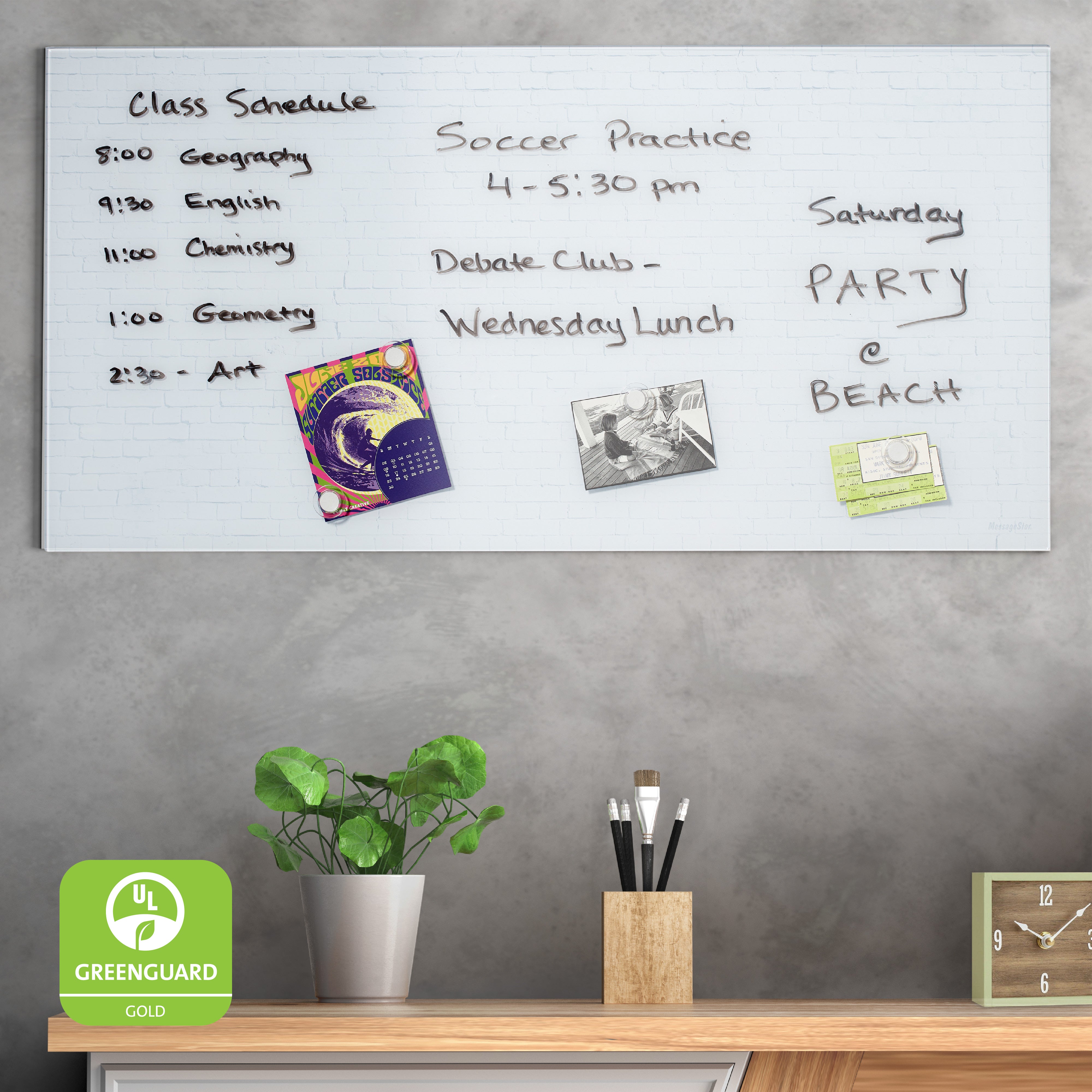 MessageStor Magnetic Dry-Erase Glass Board with Magnets, 18in x 36in