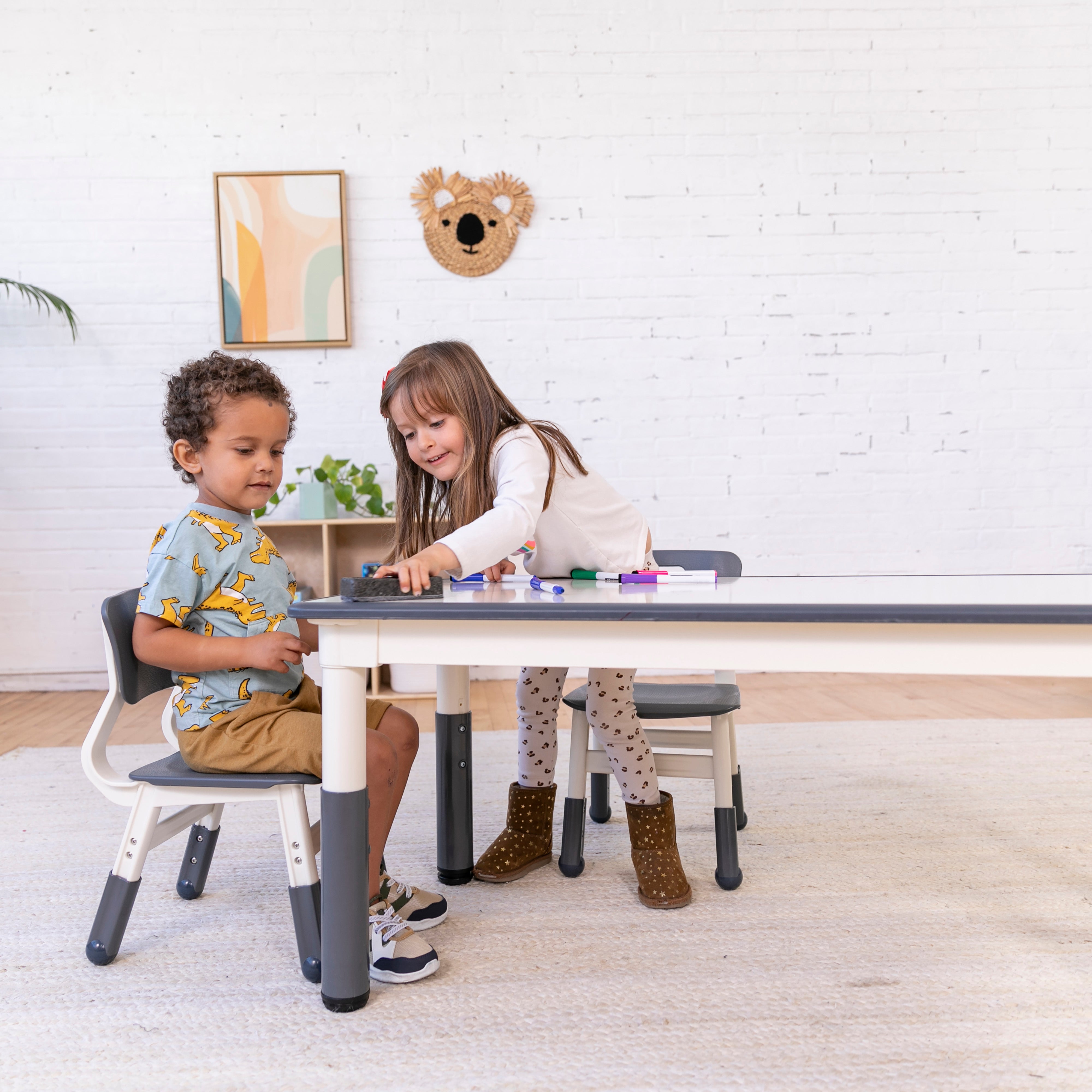 Dry-Erase Rectangular Activity Table with 2 Chairs, Adjustable, 3-Piece