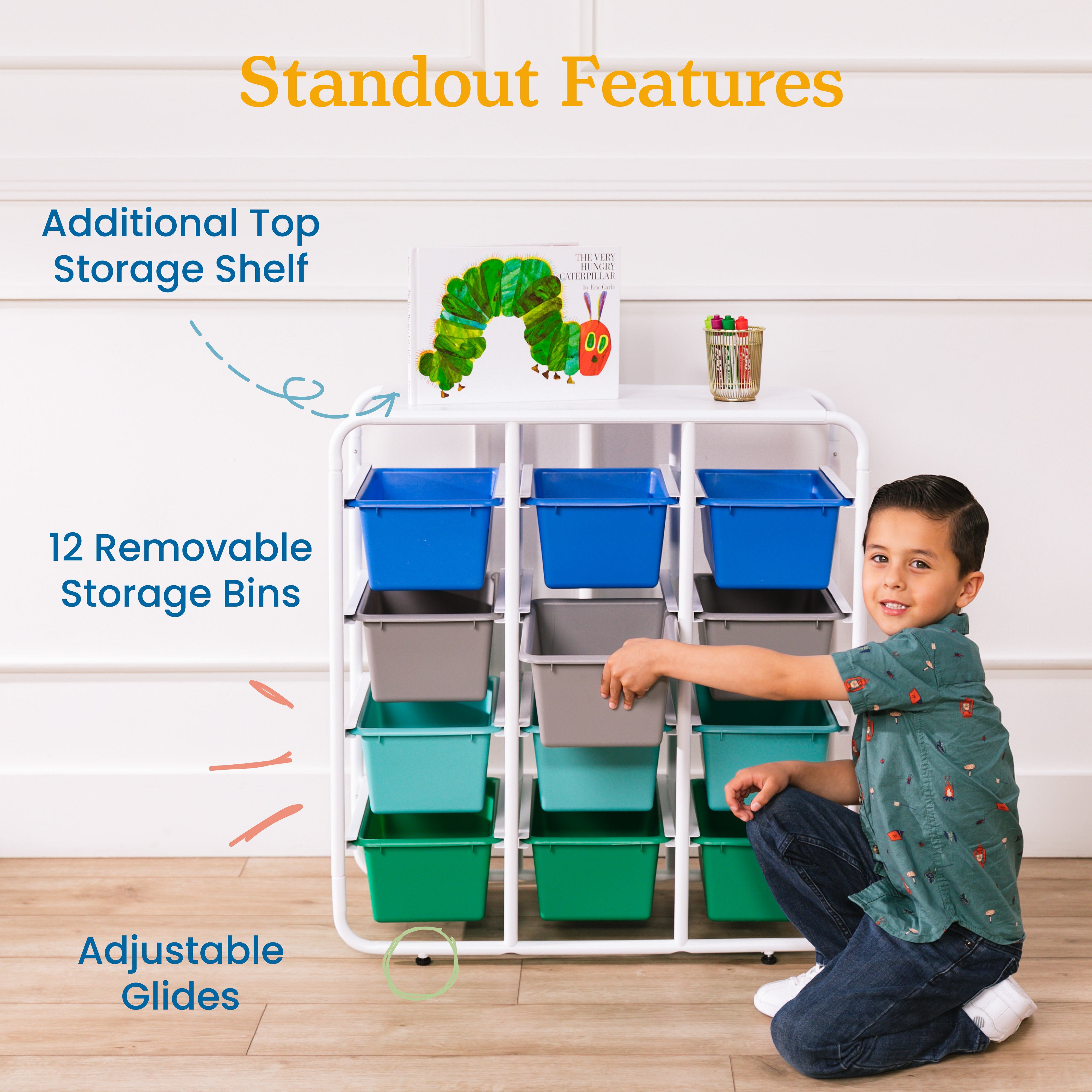 4-Tier Storage Rack with 12 Cubby Bins 4x3