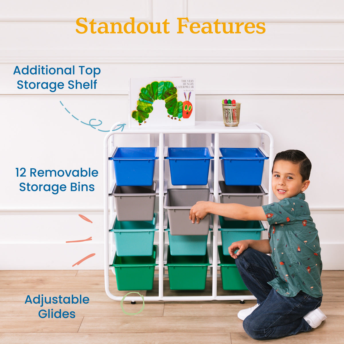 4-Tier Storage Rack with 12 Cubby Bins, 4x3