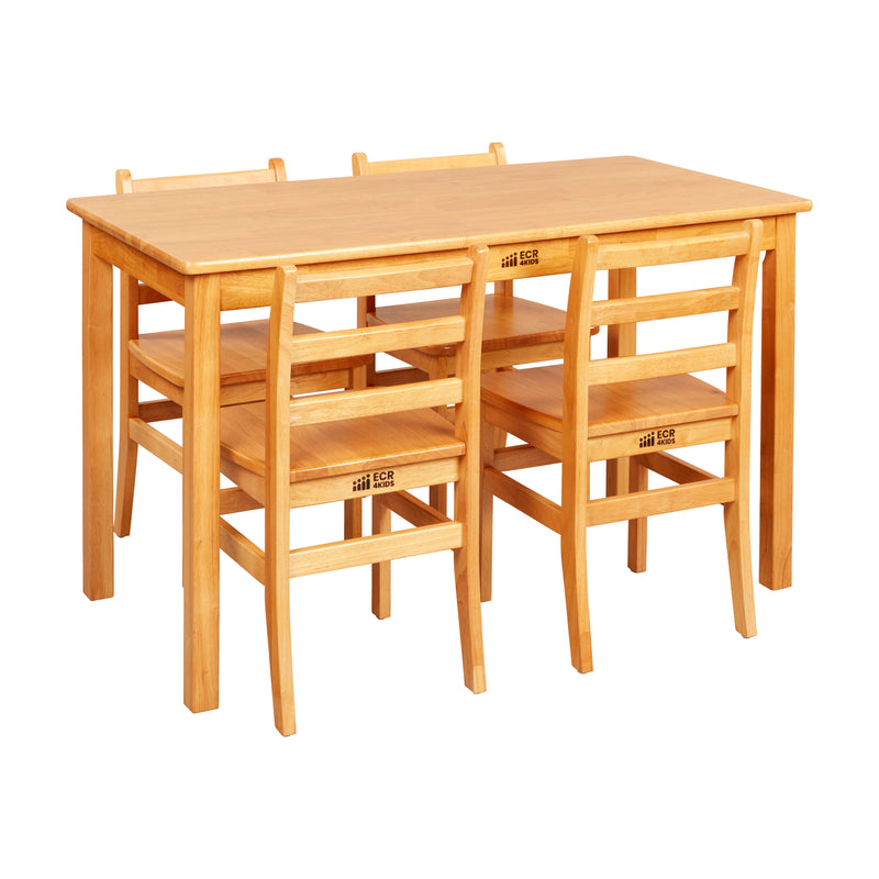 24in x 48in Rectangular Hardwood Table with 28in Legs and Four 16in Chairs, Kids Furniture