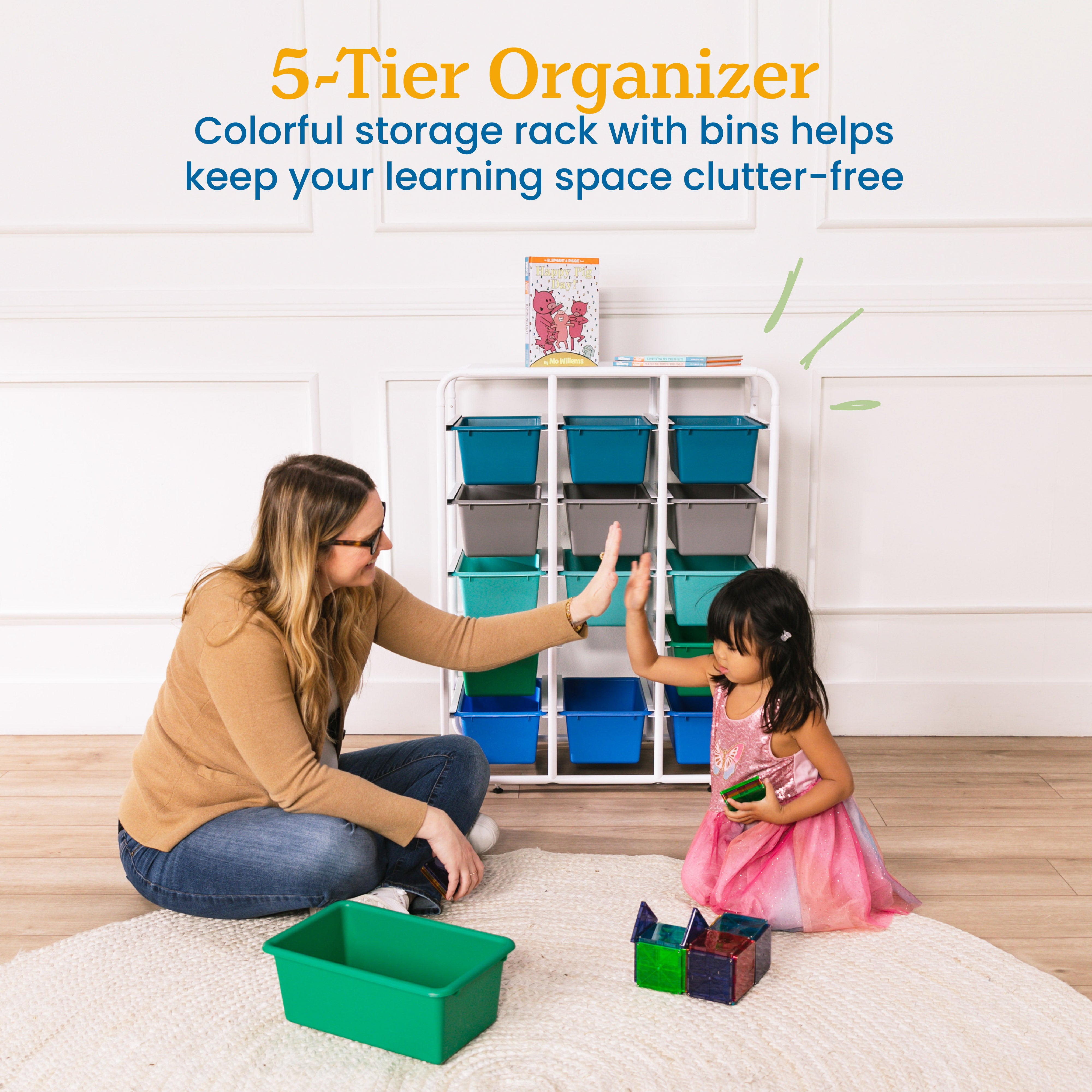 5-Tier Storage Rack with 15 Cubby Bins 5x3
