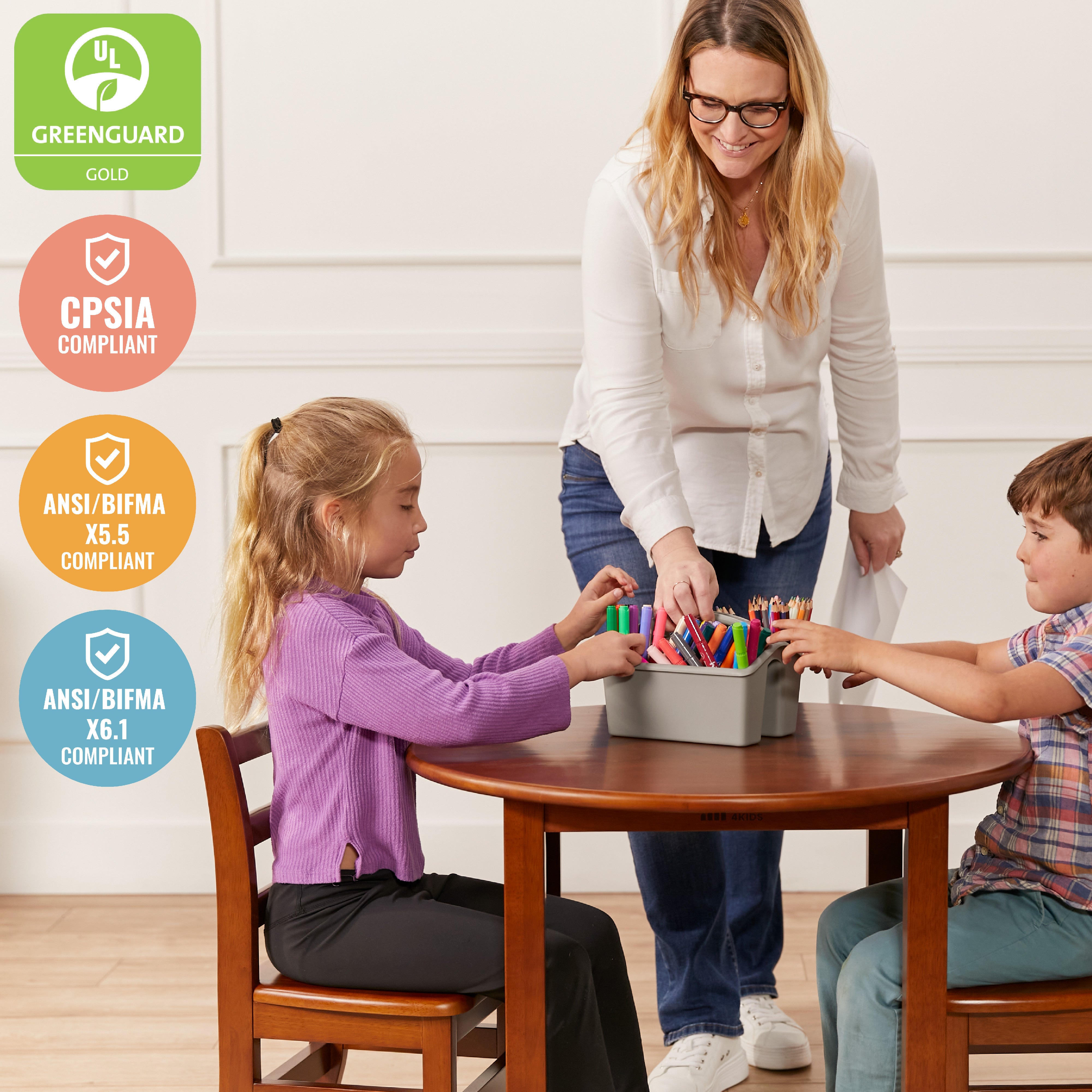 30in D Round Hardwood Table and Chair Set, 12in Seat Height, 3-Piece