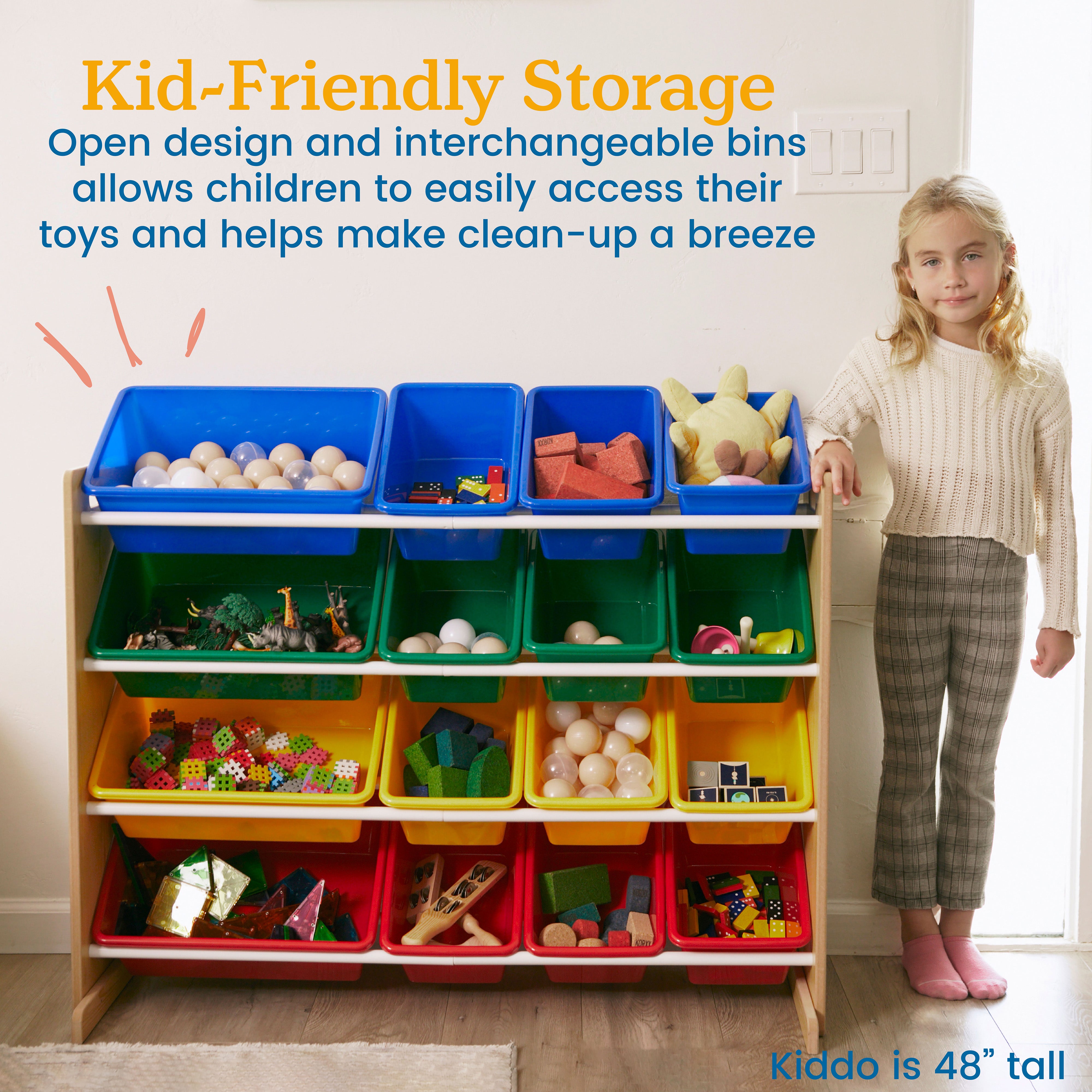 4-Tier Organizer with 16 Removable Plastic Bins, 4x4