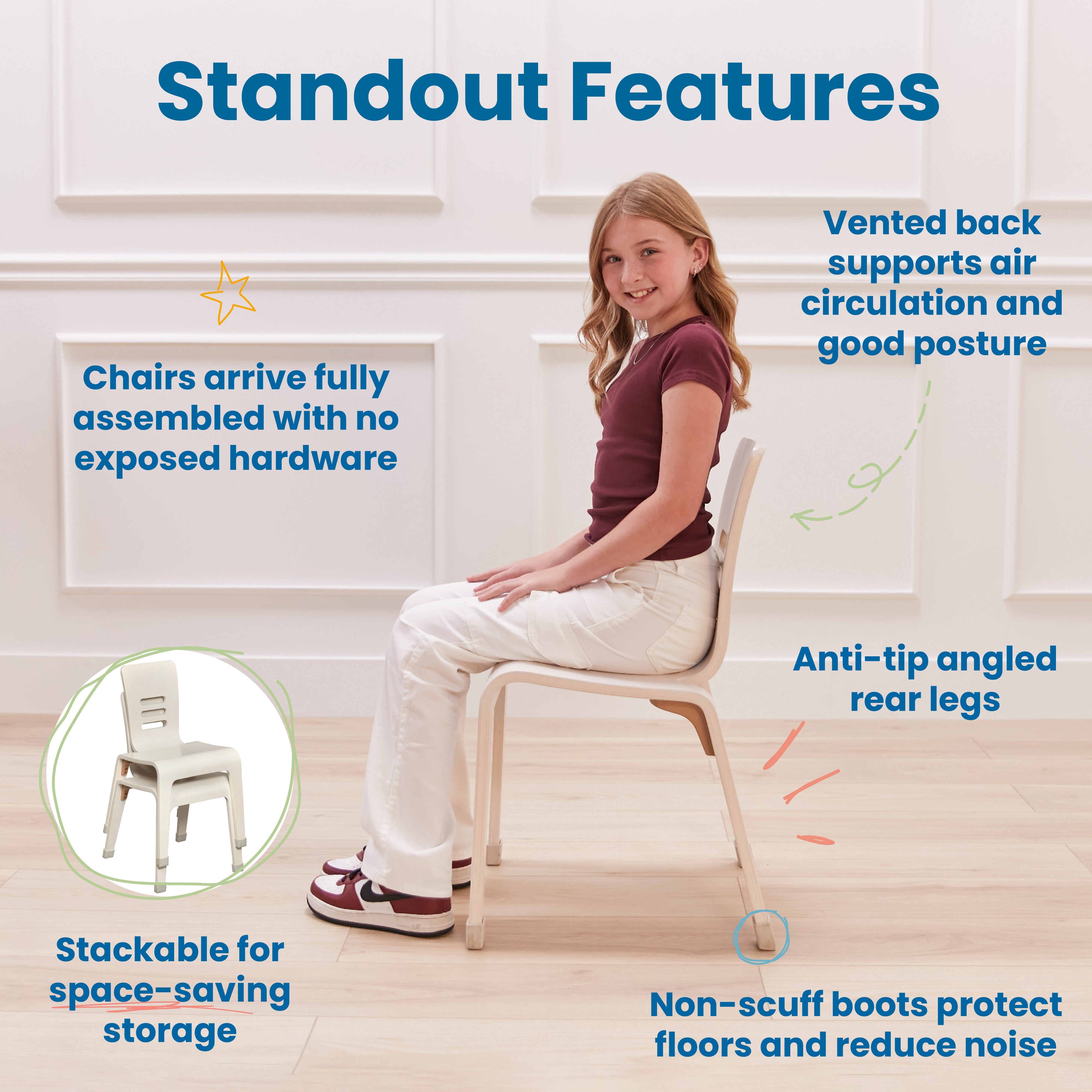 Bentwood Chair, 16in Seat Height, 2-Pack