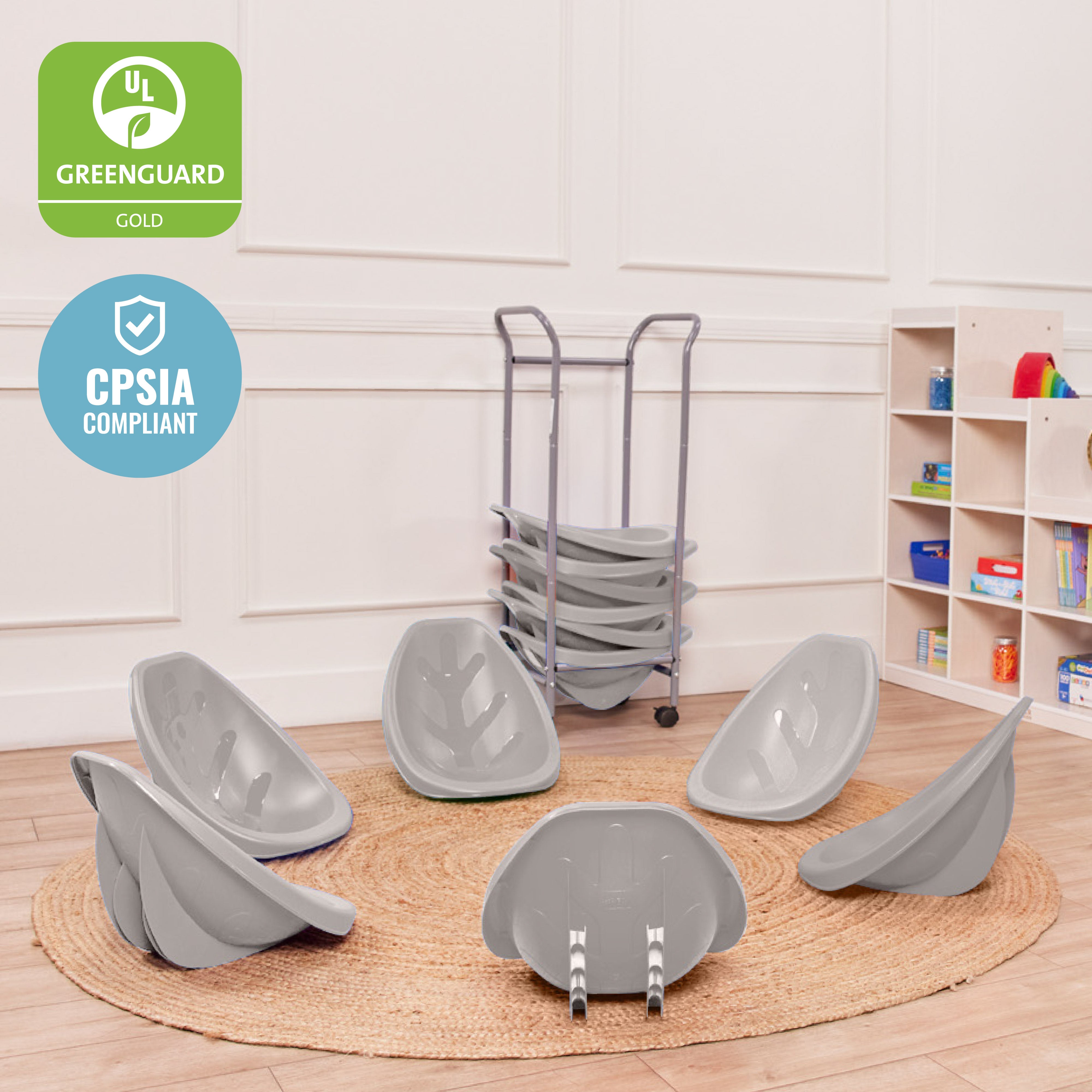 Mobile Leaf Seat Cart with 12 Leaf Floor Seats, Flexible Seating