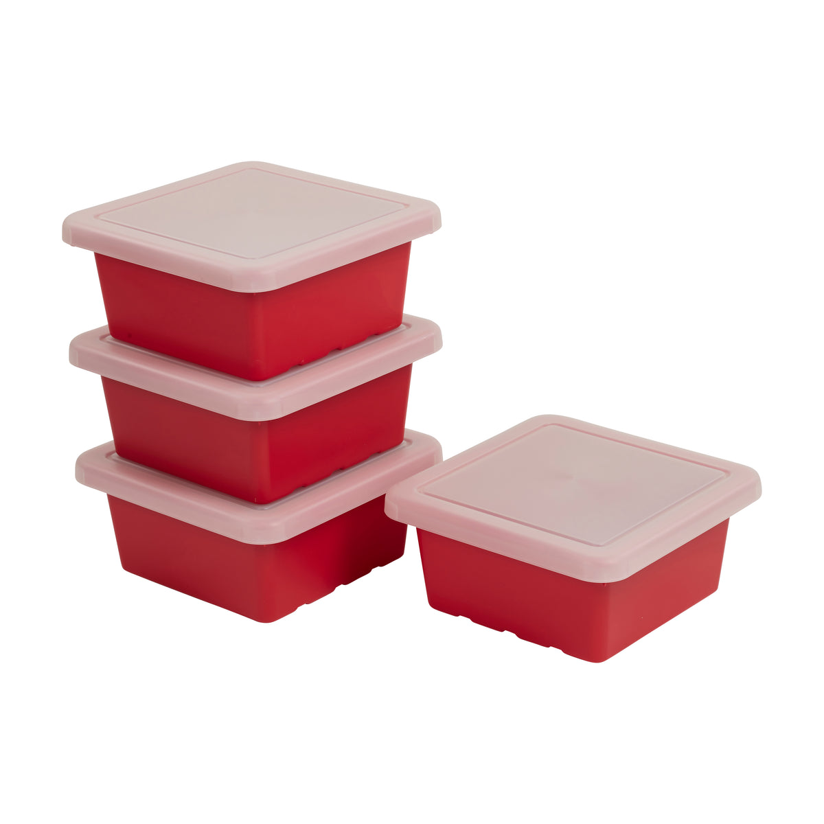 Stackable Square Bins with Non-Snap Lids, 4-Pack