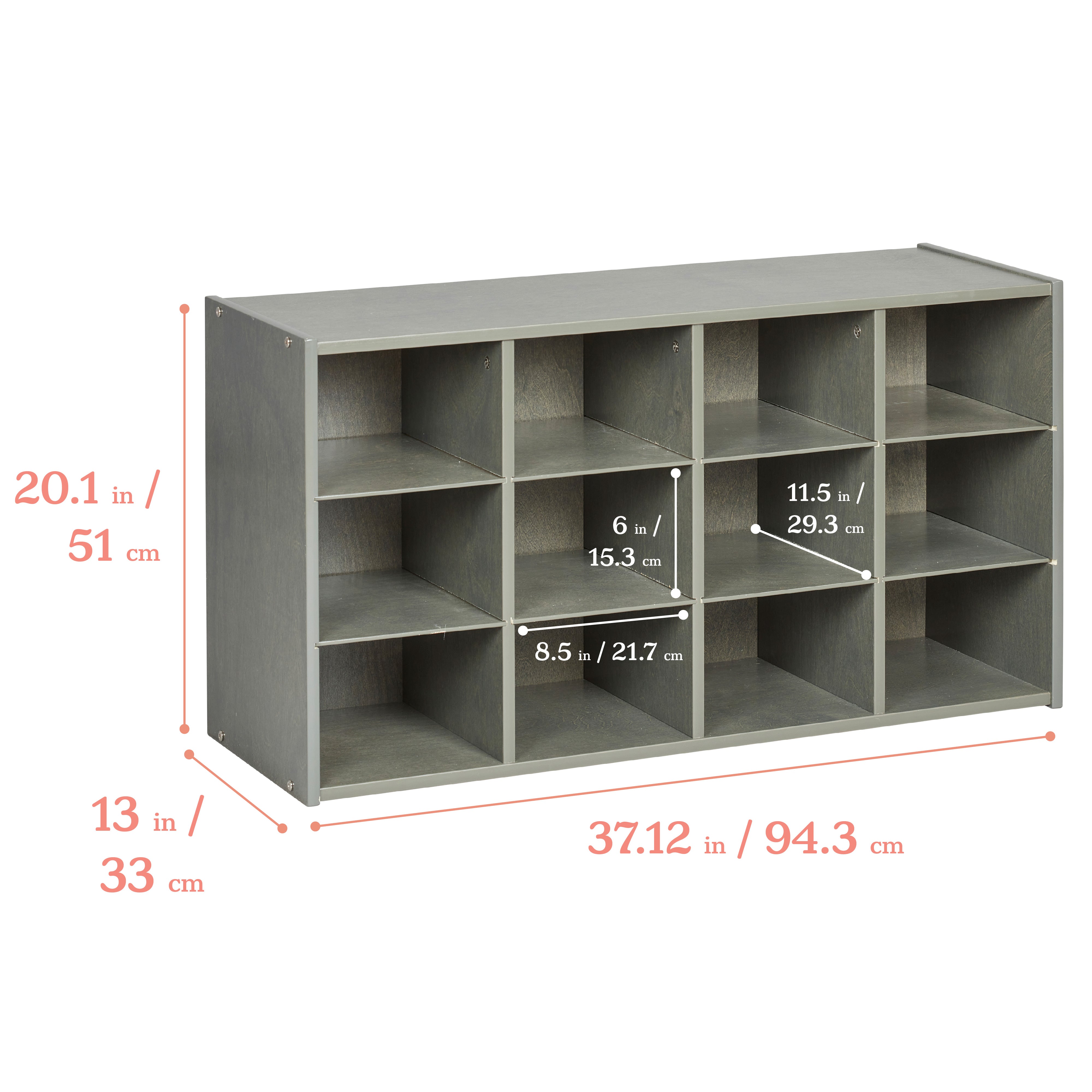 Streamline 12 Cubby Tray Storage Cabinet, 3x4