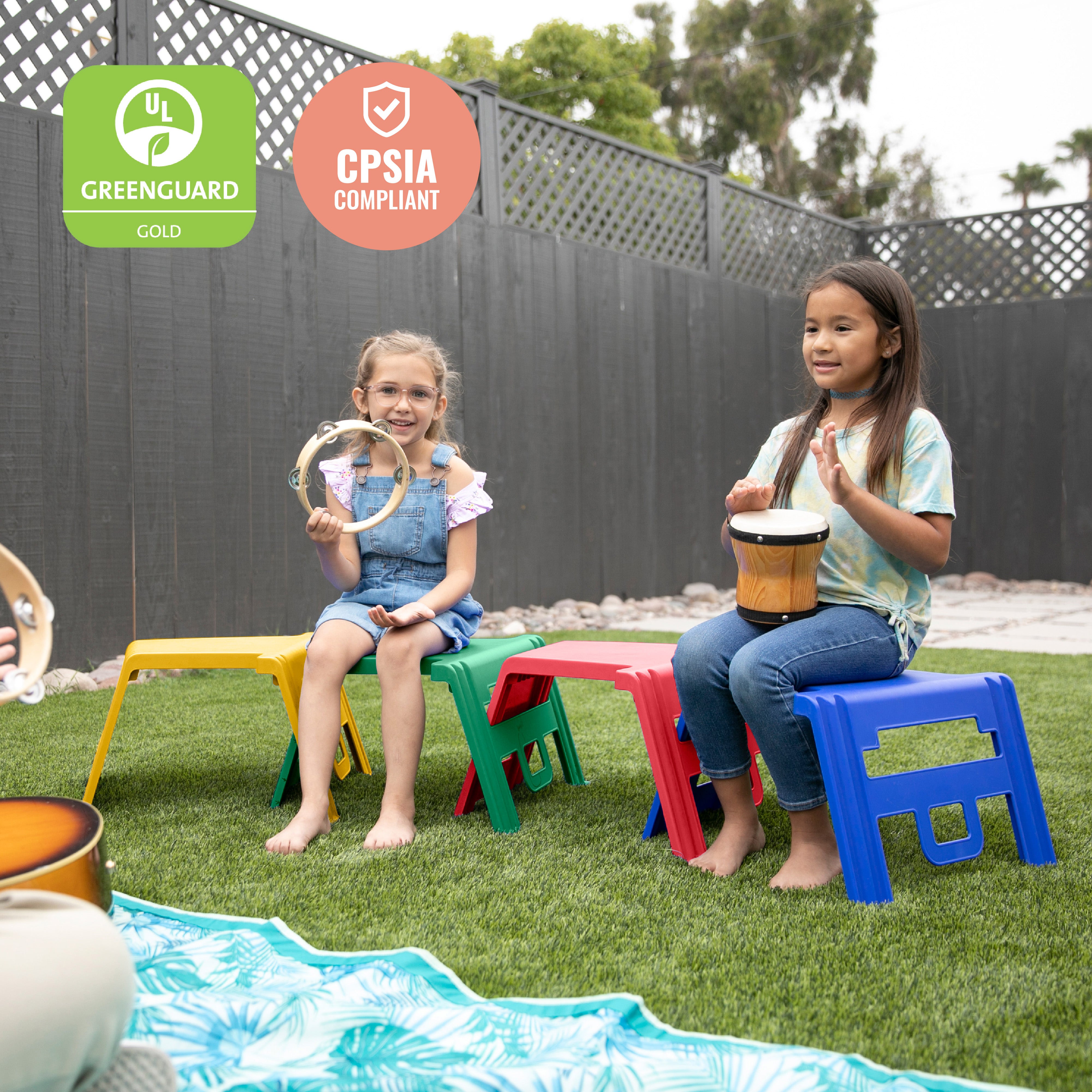 Linking Stackable Classroom Stools, Portable Table, 4-Piece
