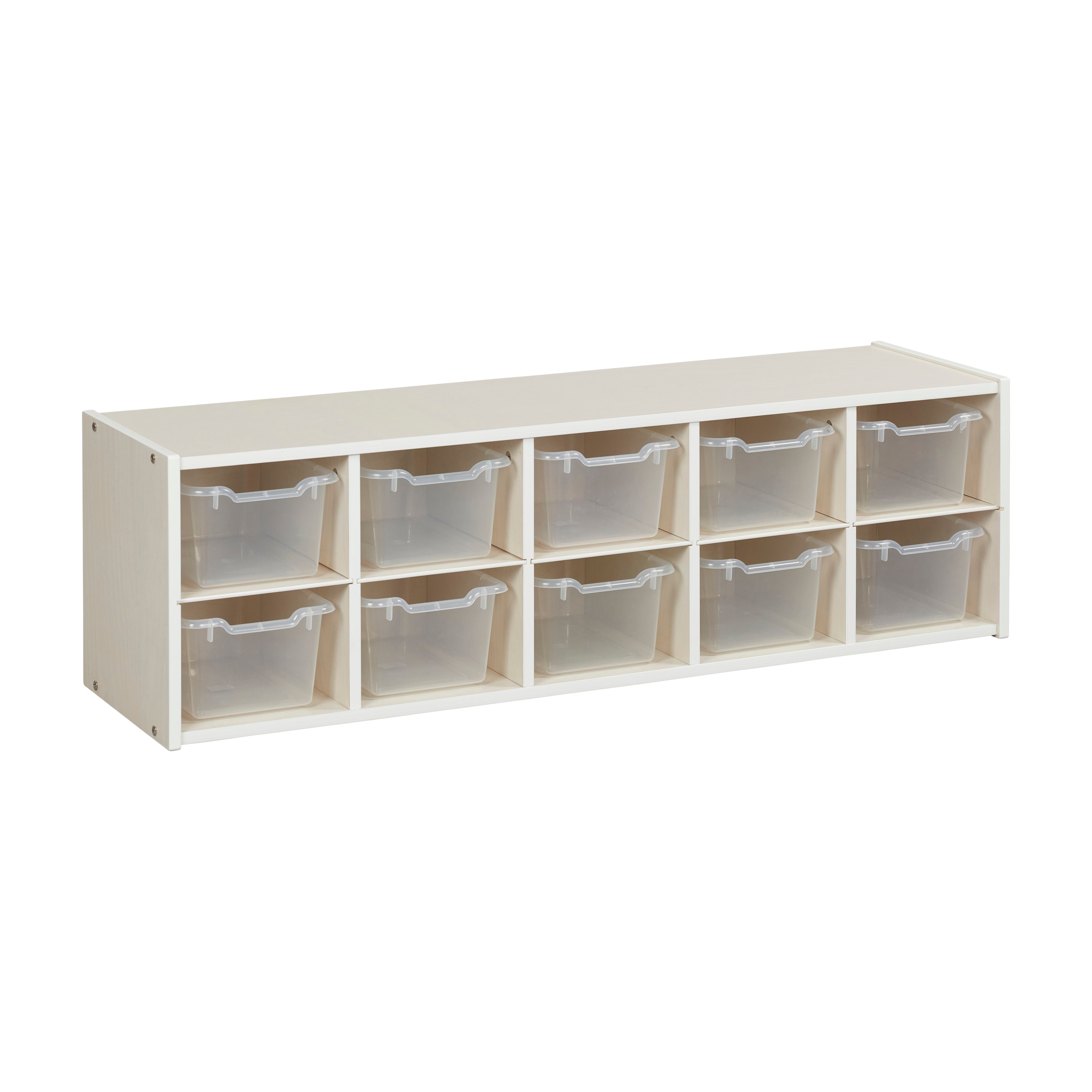Streamline 10 Cubby Tray Cabinet with 10 Scoop Front Storage Bins, 2x5, White Wash