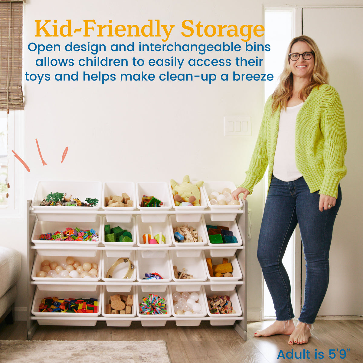 4-Tier Organizer with 20 Removable Plastic Bins, 4x5