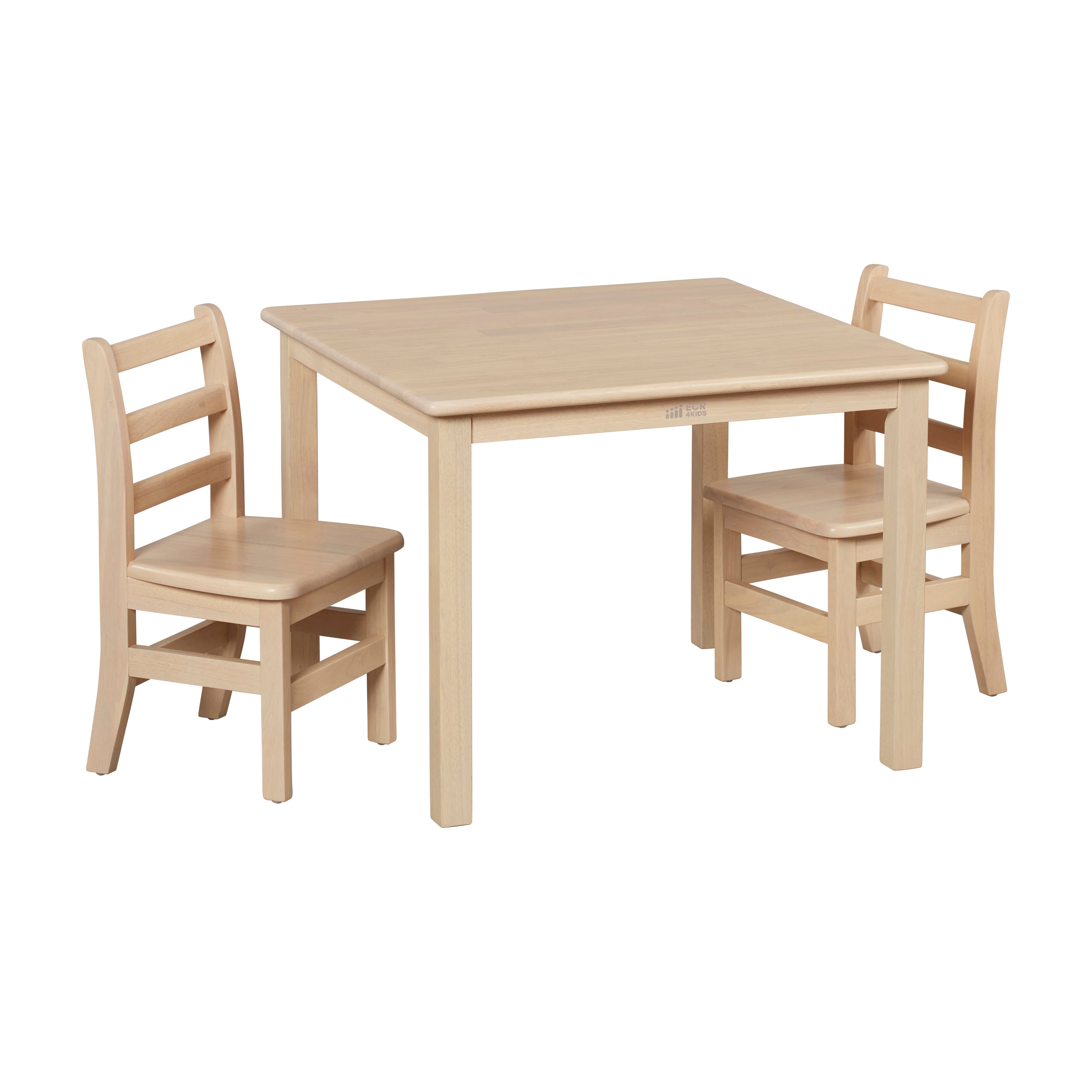 30in x 30in Square Hardwood Table and Chair Set, 12in Seat Height, 3-Piece