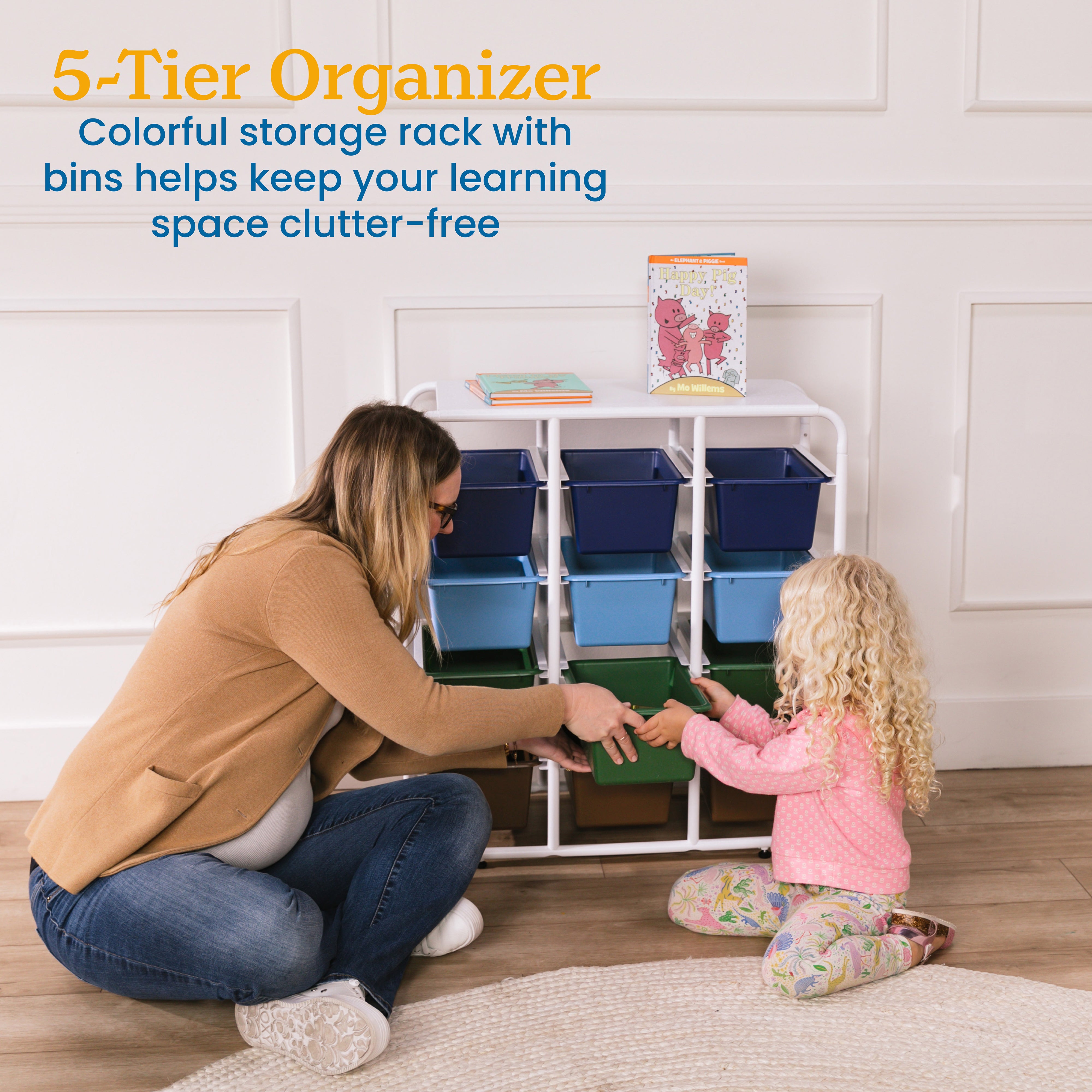 5-Tier Storage Rack with 15 Cubby Bins 5x3