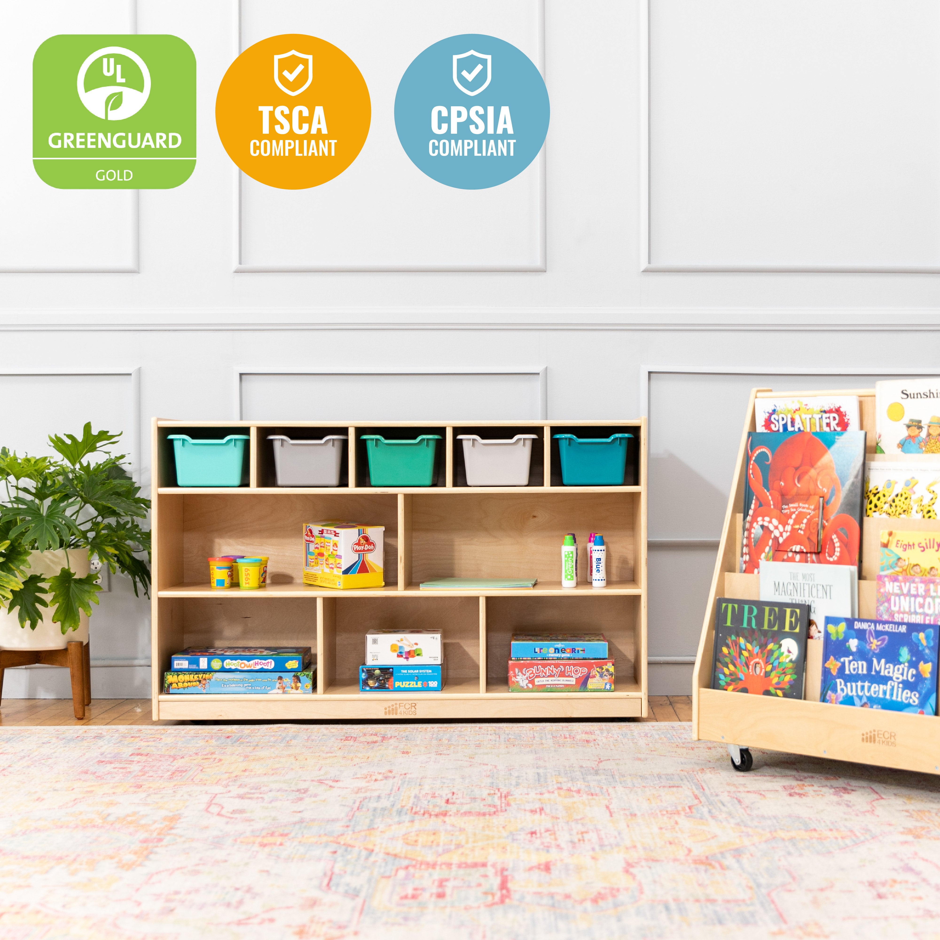 5+5 Cubby and Storage Mobile Cabinet with 5 Scoop Front Bins