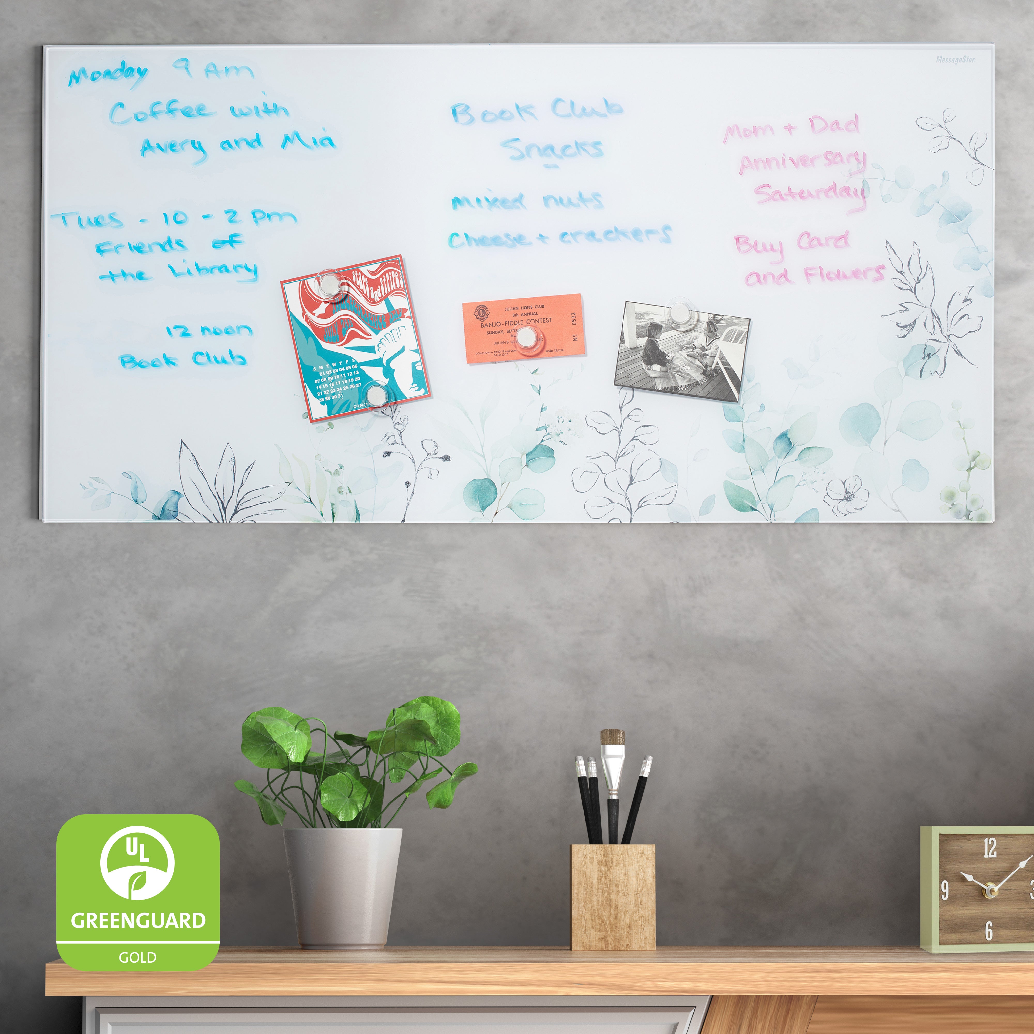 MessageStor Magnetic Dry-Erase Glass Board with Magnets, 18in x 36in