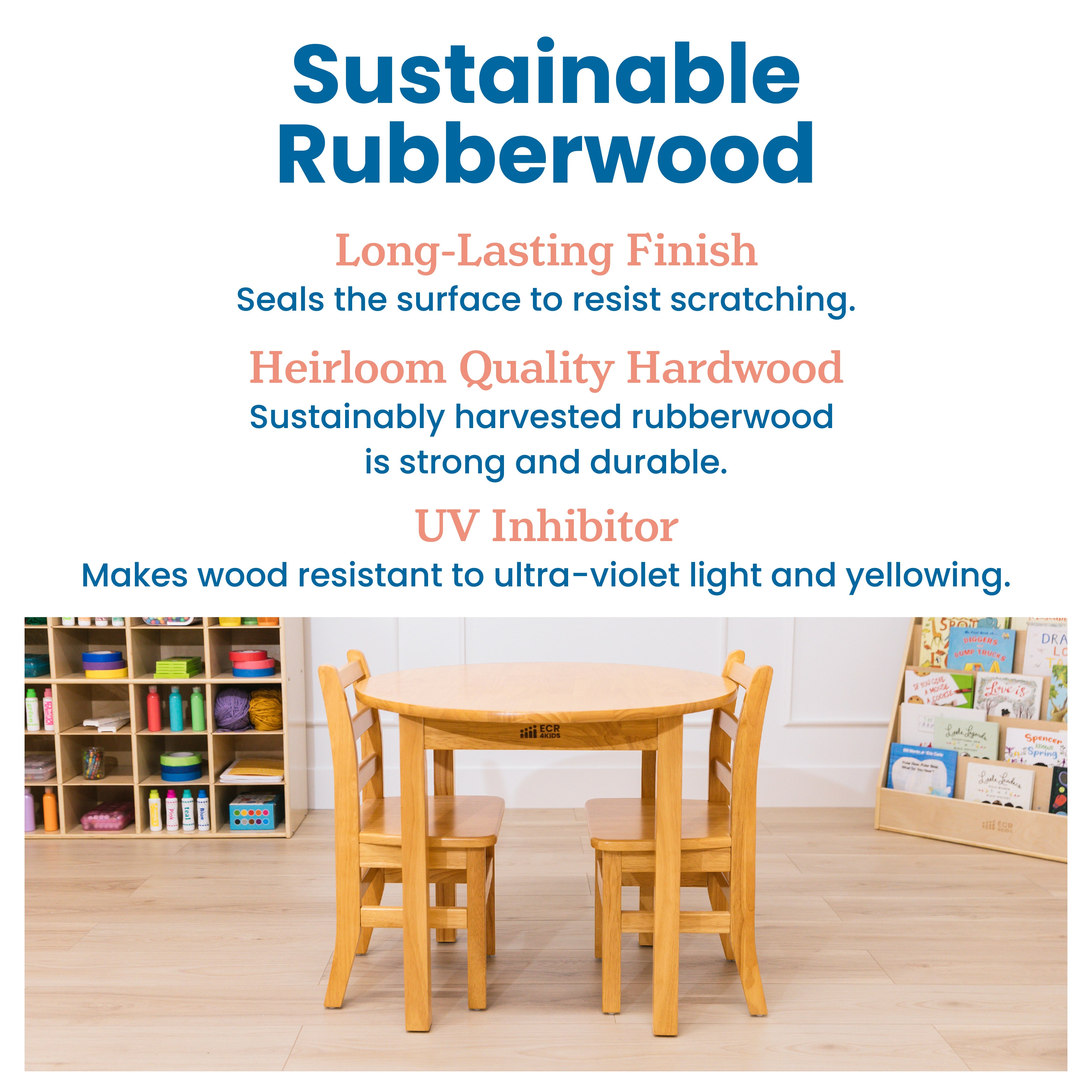 30in D Round Hardwood Table with 24in Legs and Two 14in Chairs, 3-Piece