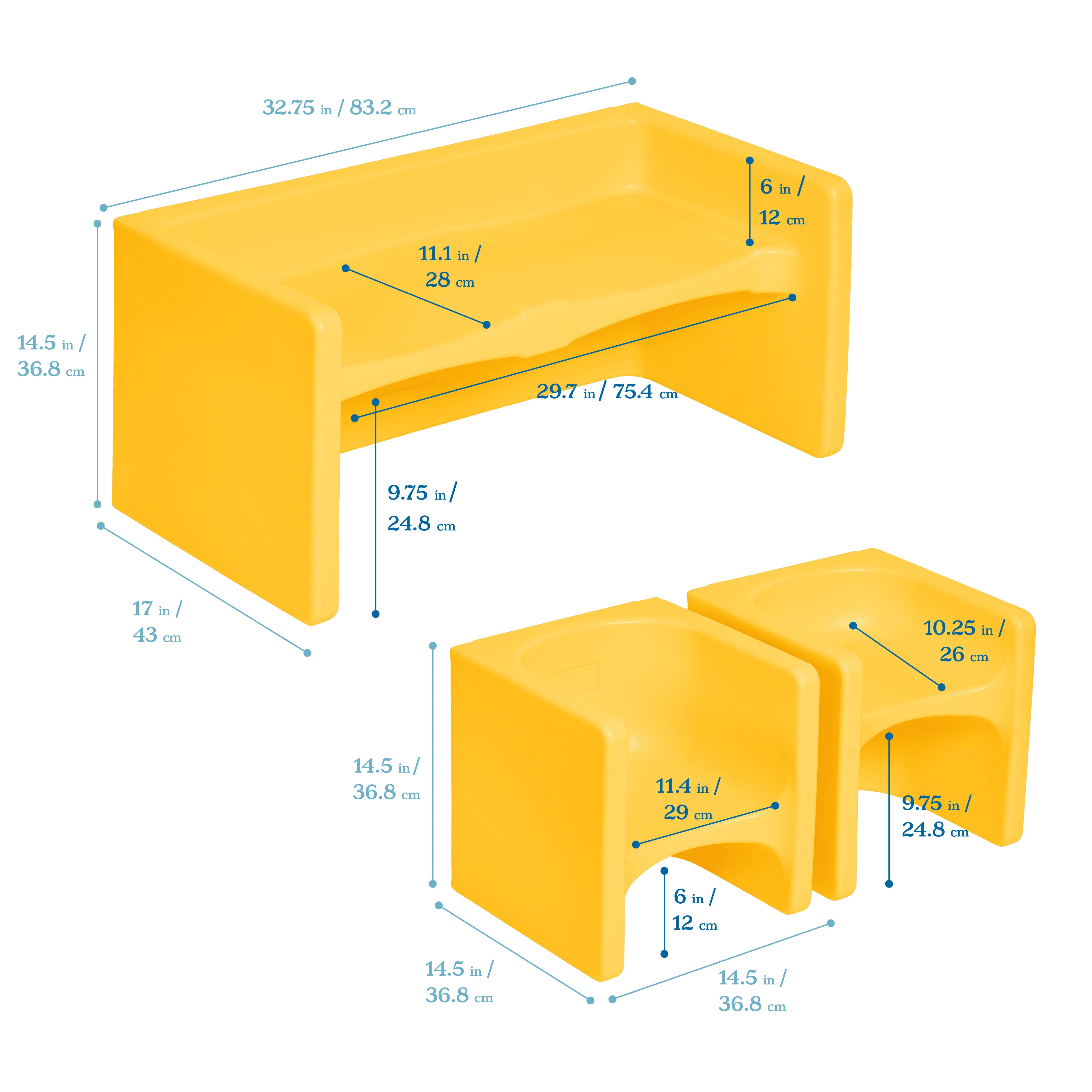 Tri-Me Table and Cube Chair Set, 3-Piece