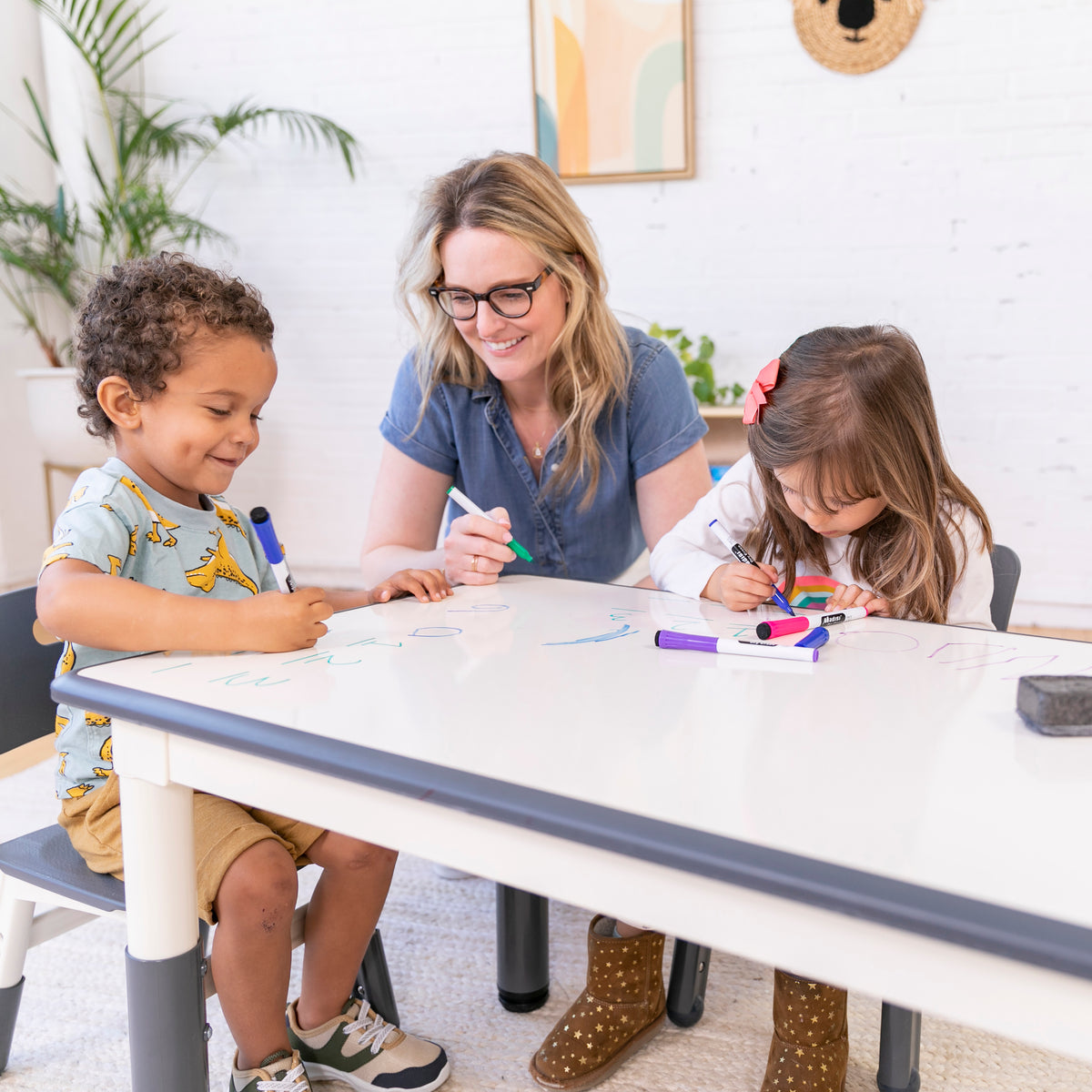 Dry-Erase Rectangular Activity Table with Six Chairs, 7-Piece