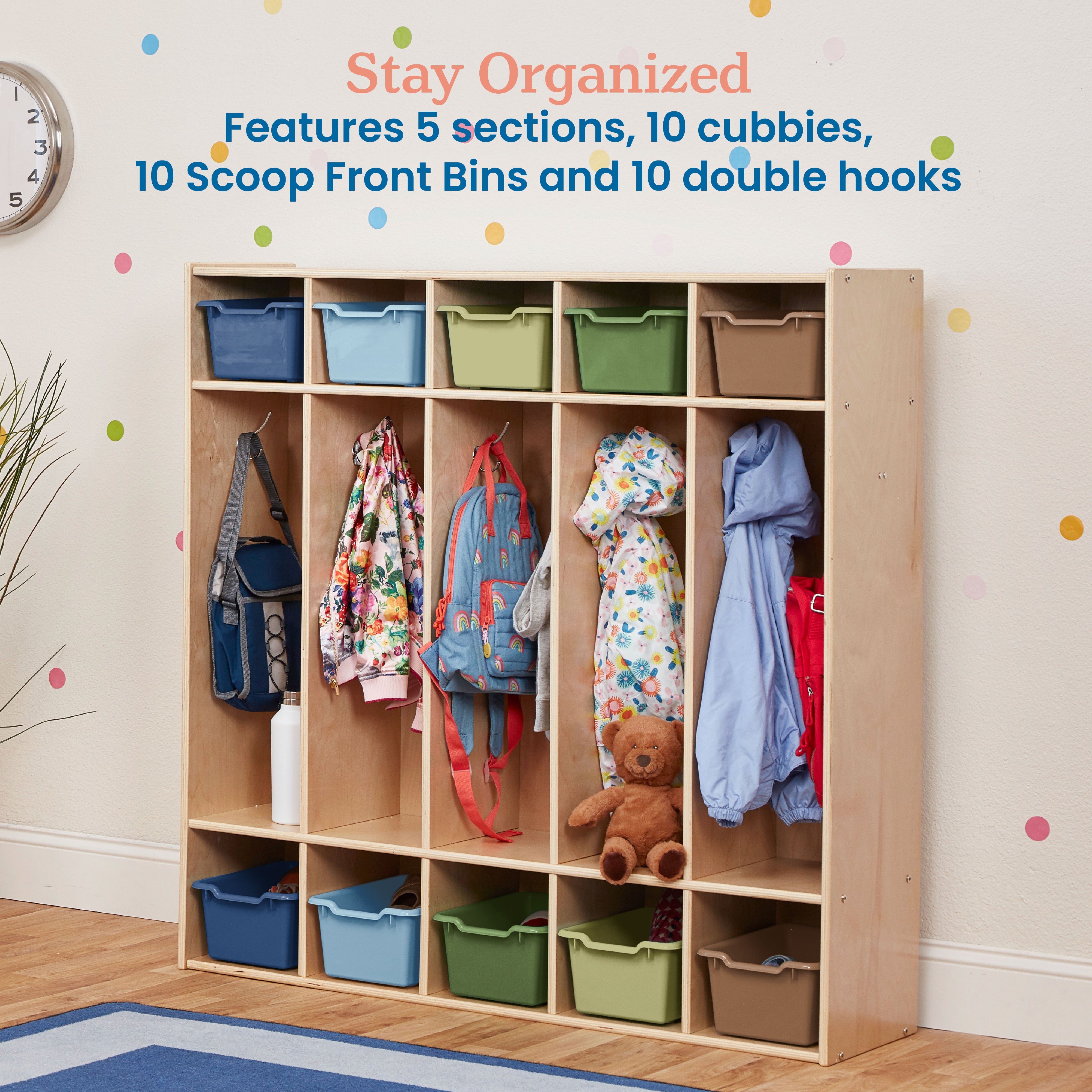 Streamline 5-Section Coat Locker and 10 Scoop Front Bins