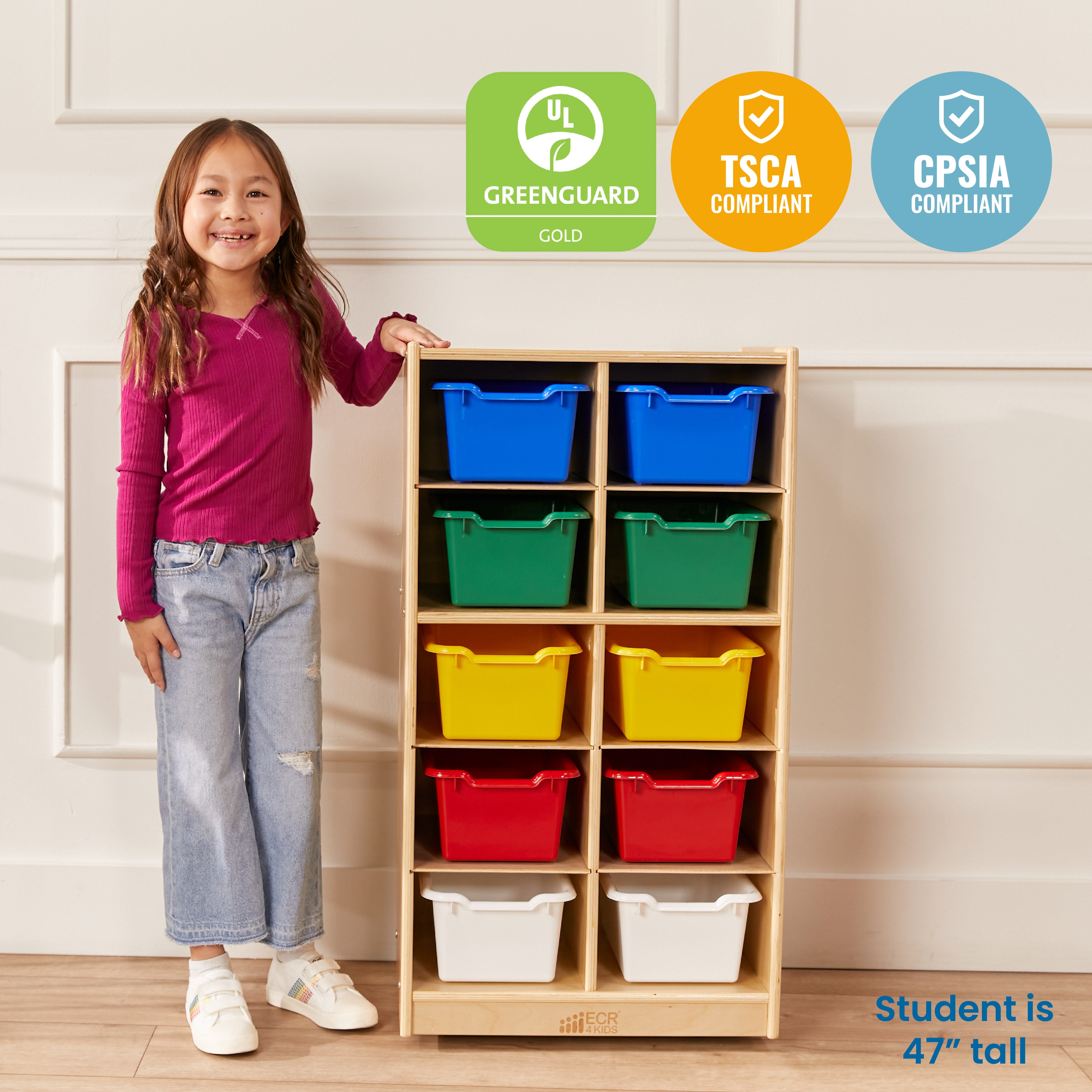 10 Cubby Mobile Tray Cabinet and 10 Scoop Front Bins, 5x2