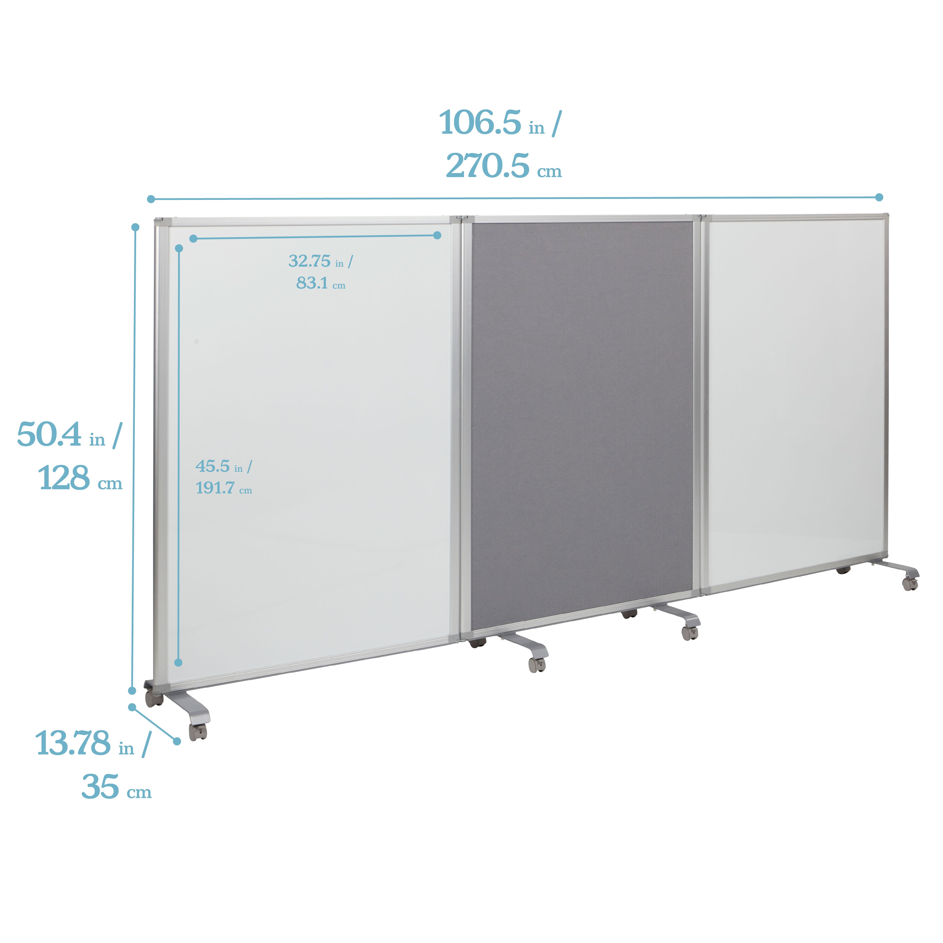 Mobile Dry-Erase and Flannel Room Divider, 3-Panel