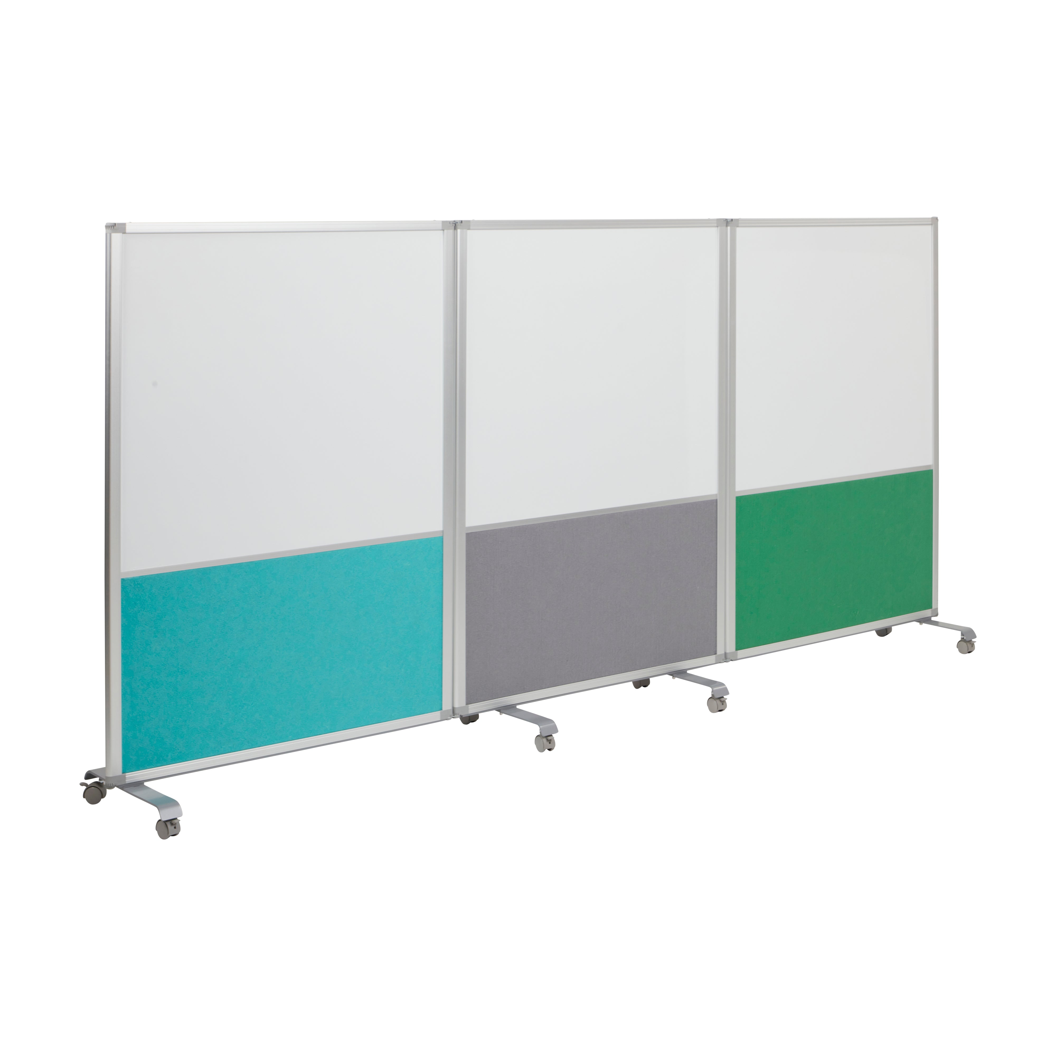 Mobile Dry-Erase and Flannel Split Room Divider, 3-Panel