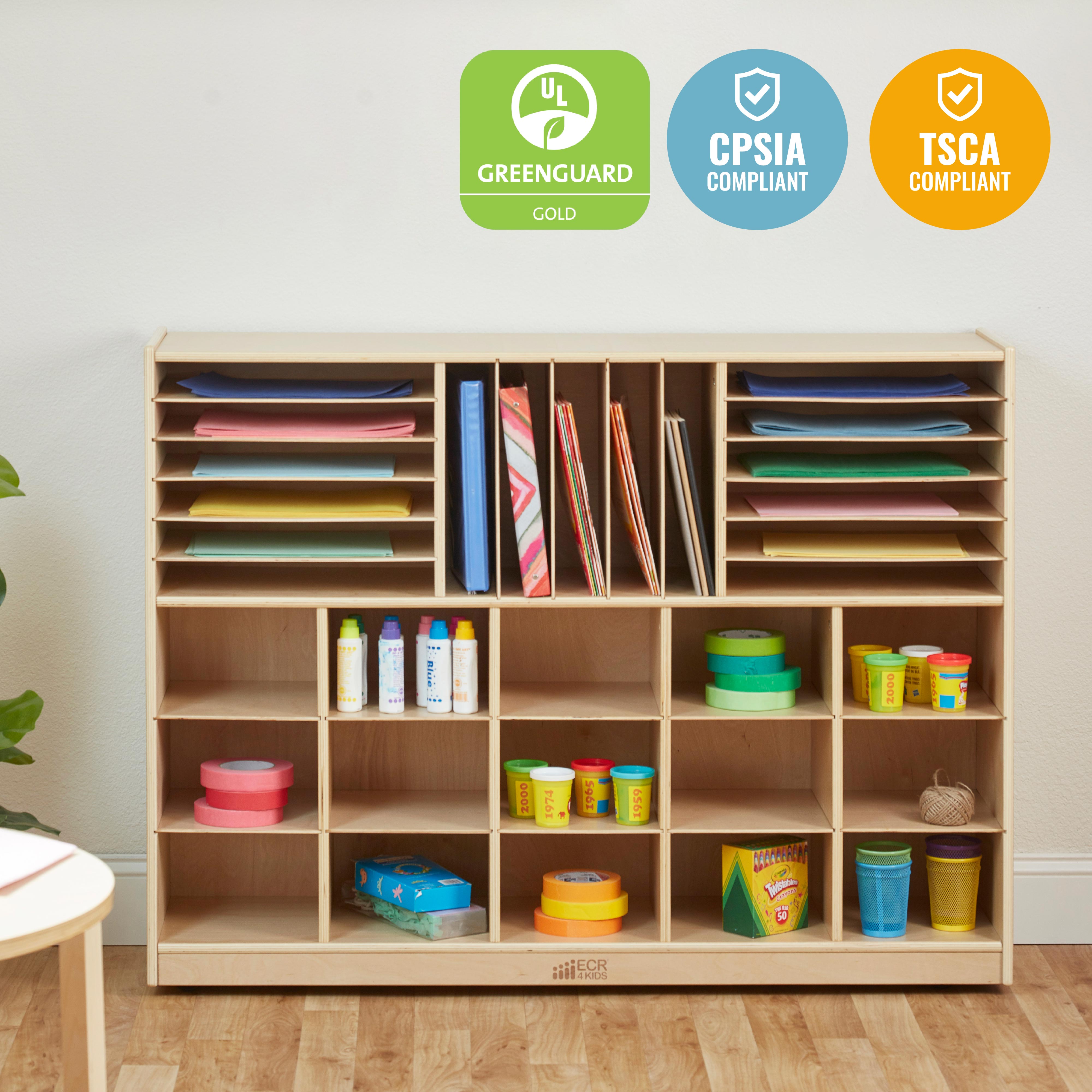 Multi-Section Mobile Tray Cabinet with Cubby Storage Compartments