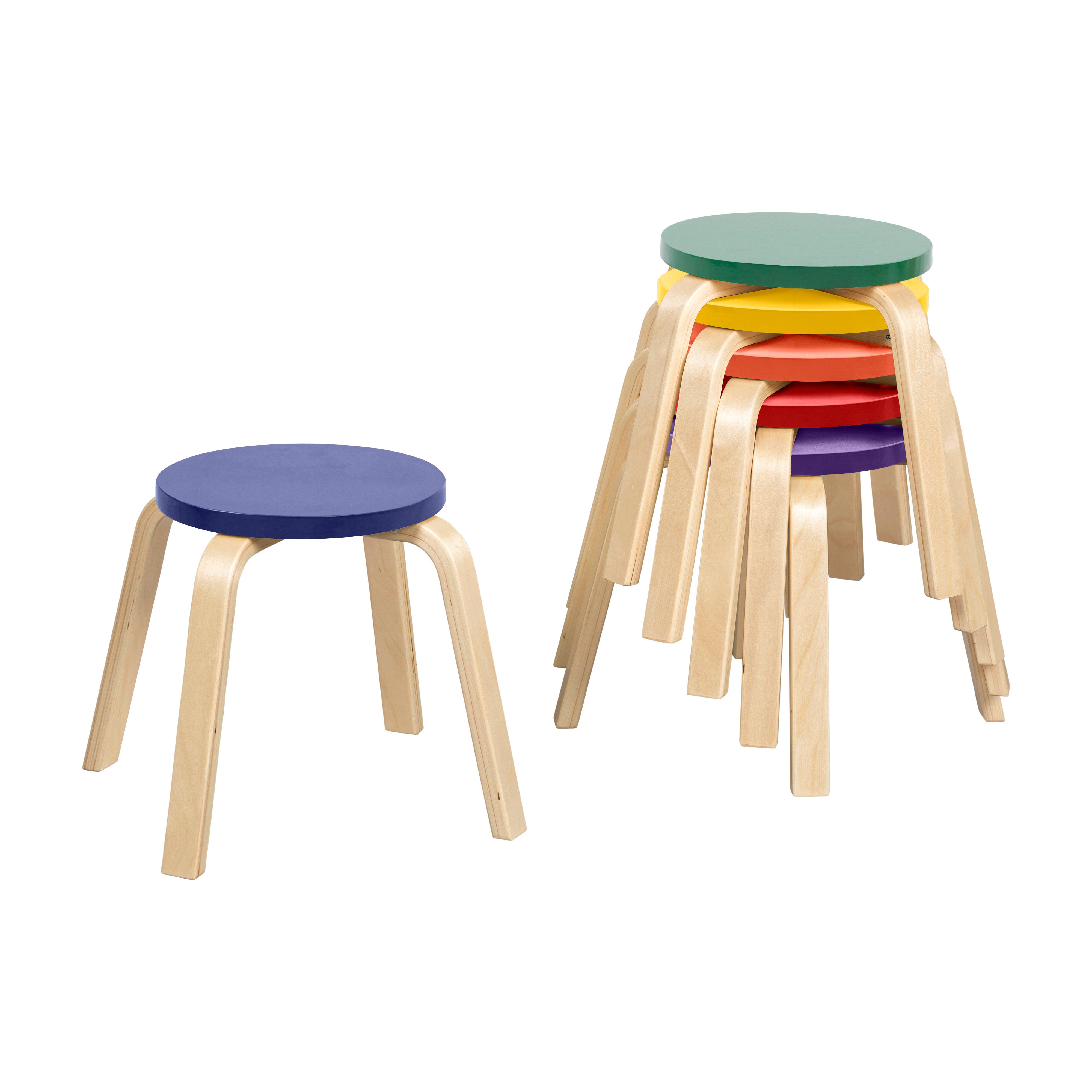 Bentwood Stackable Stools, 12in Seat Height, 6-Piece