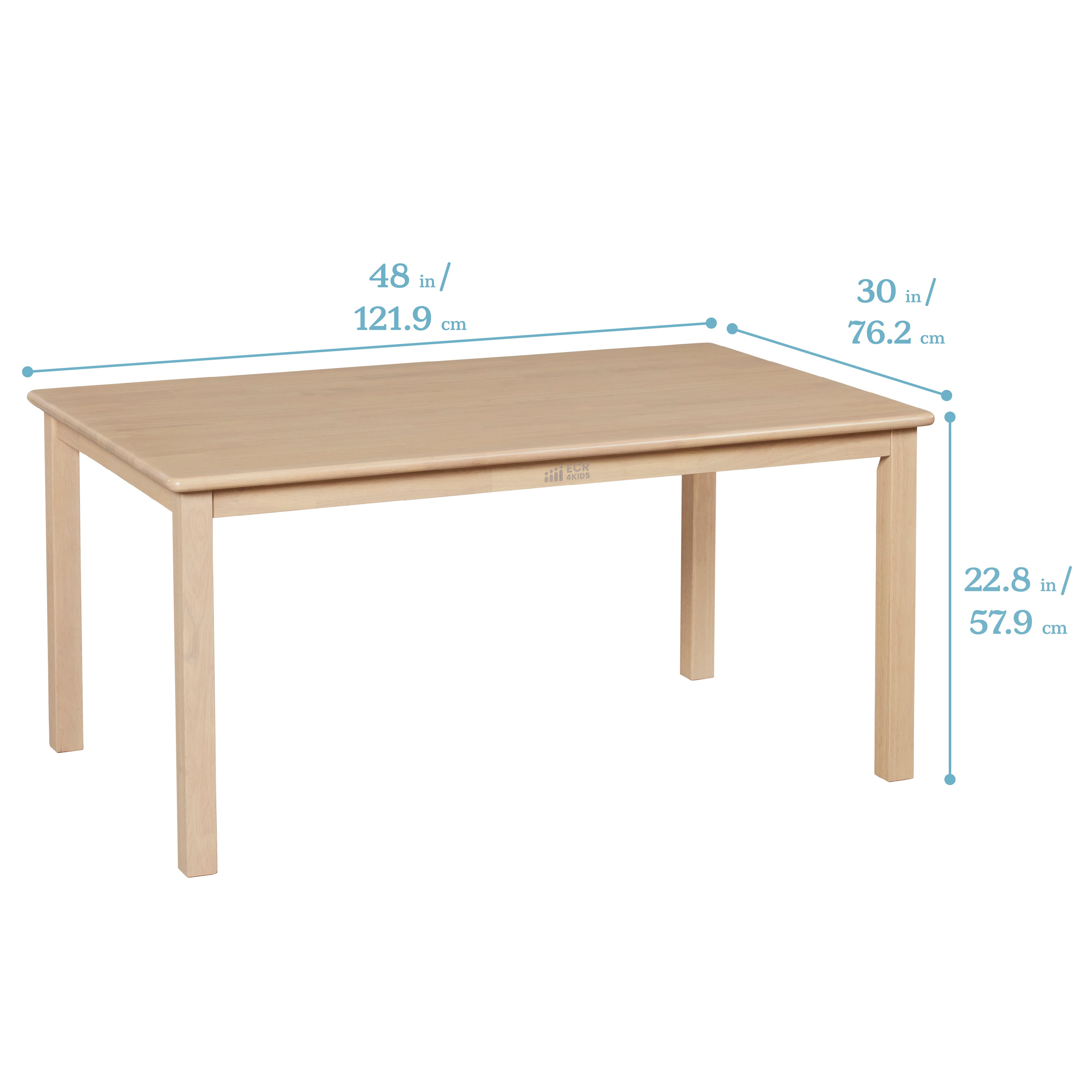 30in x 48in Rectangular Hardwood Table with 22in Legs