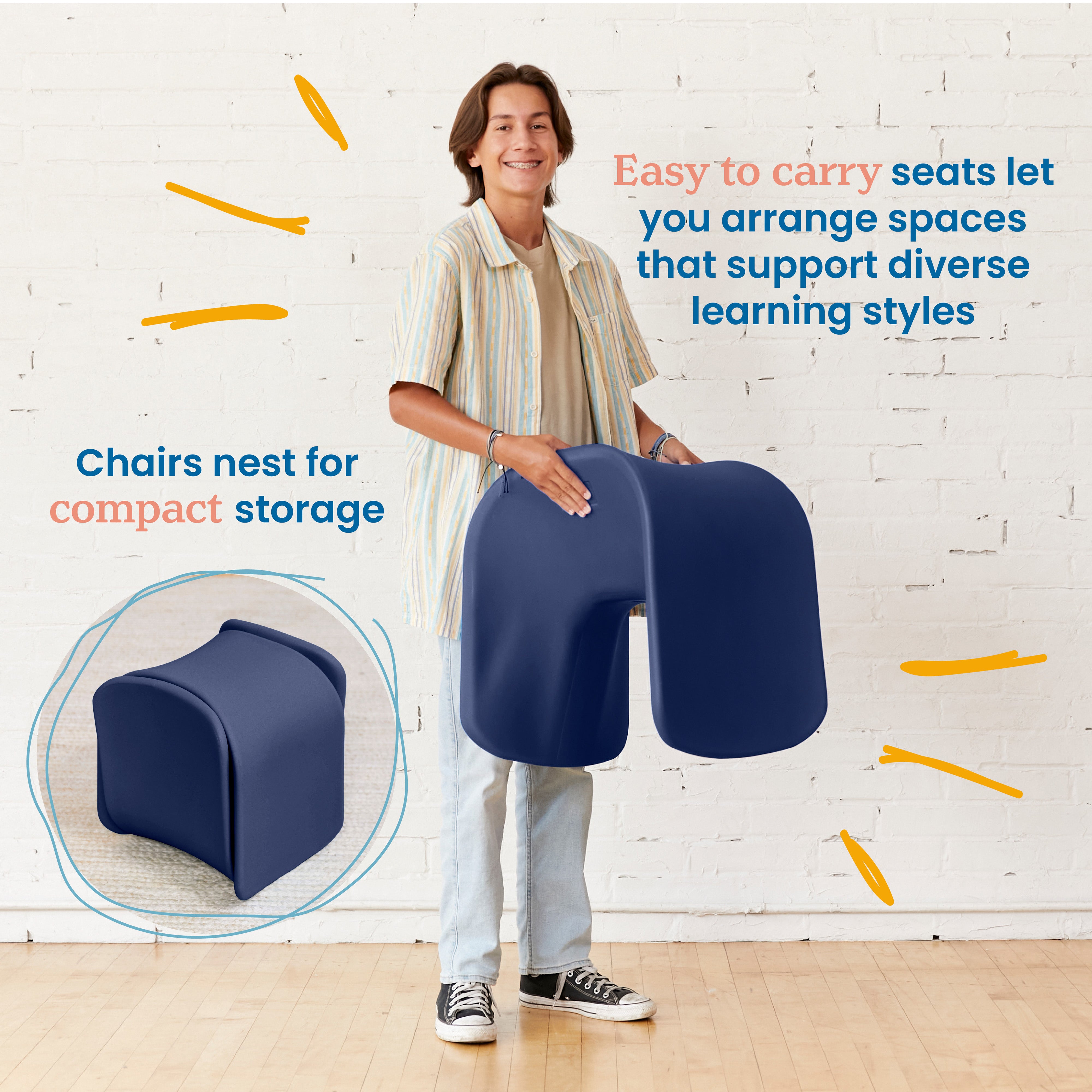 Wave Seat, 18in - 19.6in Seat Height, 2-Pack