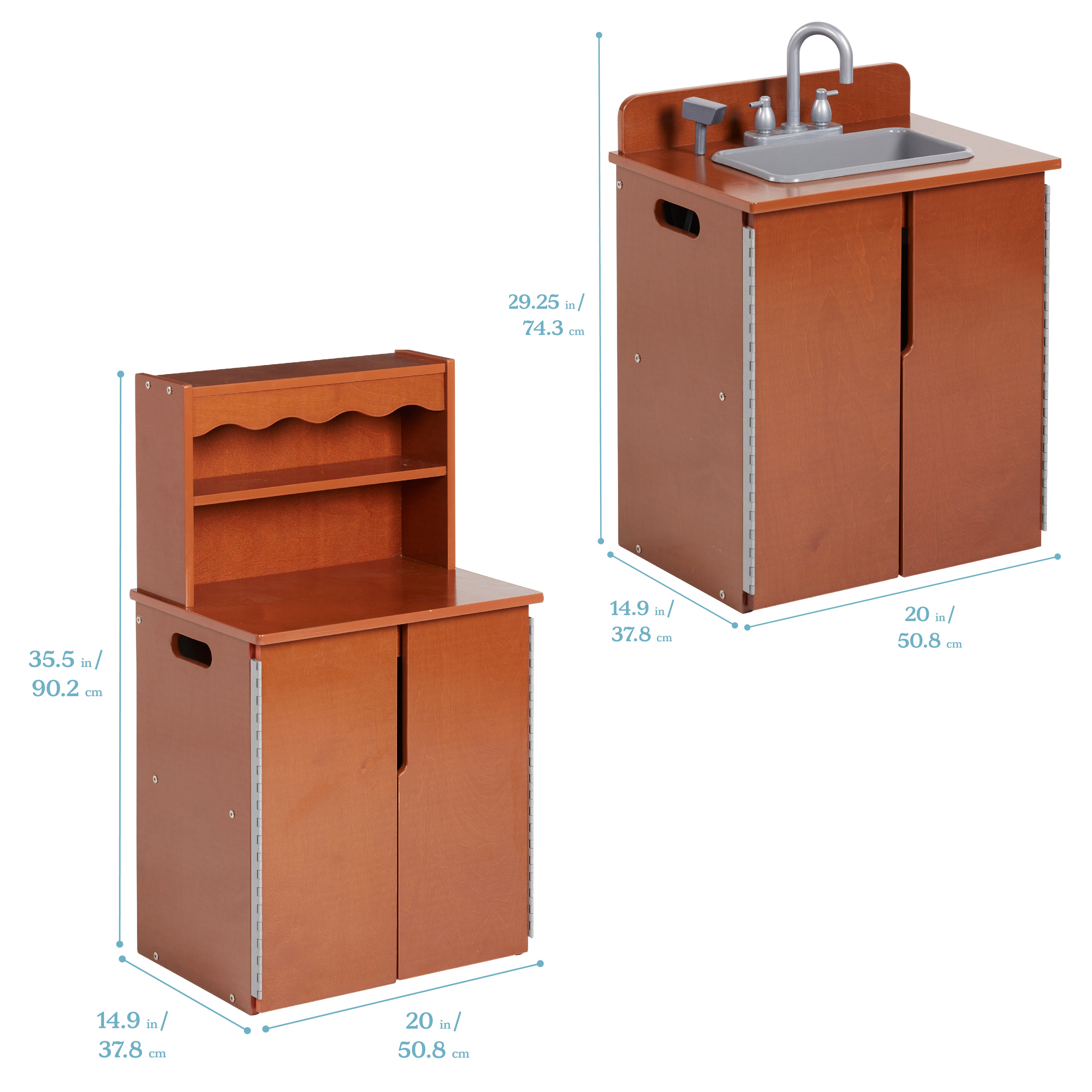 Kitchen Cupboard, Stove, Sink, and Refrigerator for Kids, Wooden, 4-Piece
