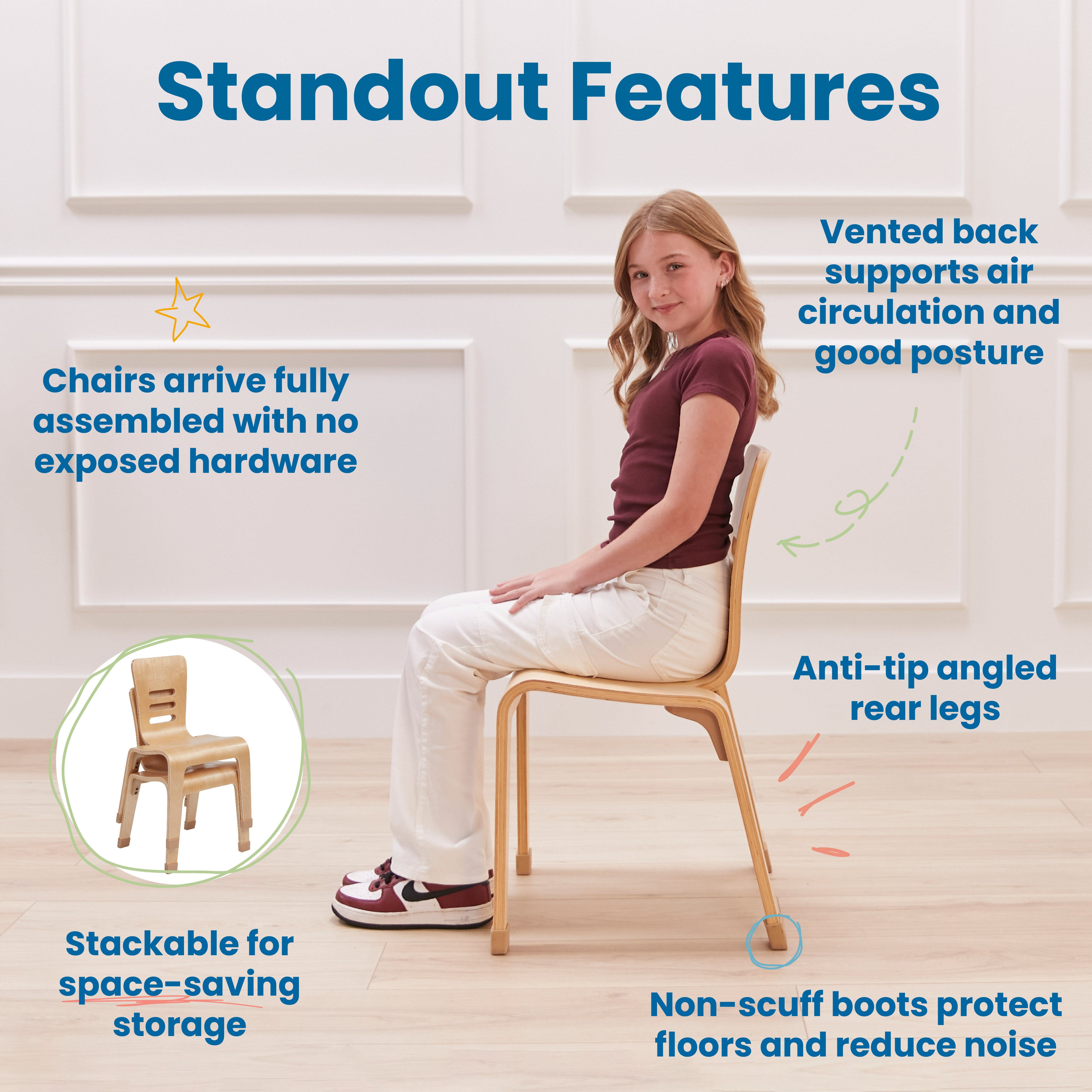 Bentwood Chair, 16in Seat Height, 2-Pack