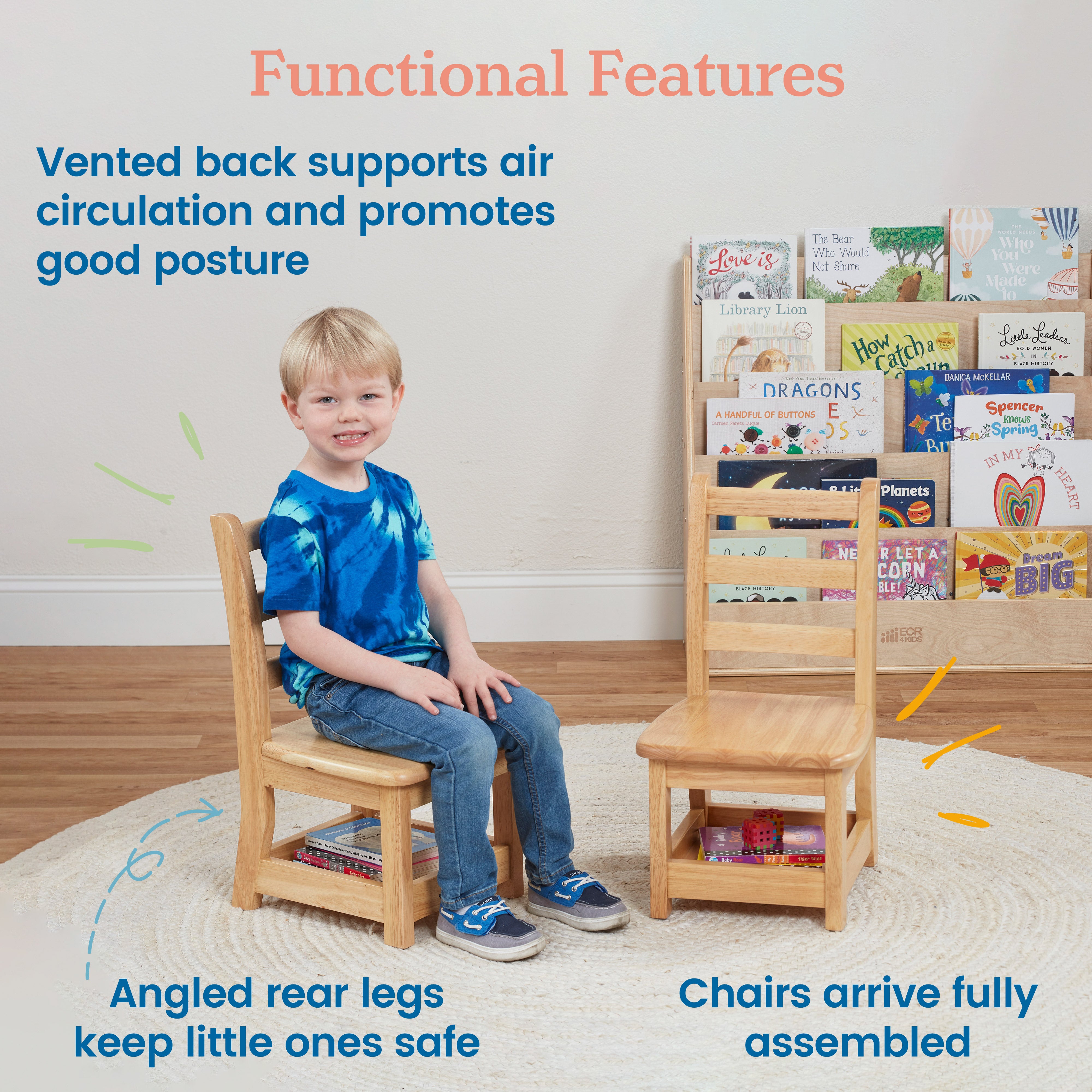 Three-Rung Ladderback Chair with Storage, 2-Pack