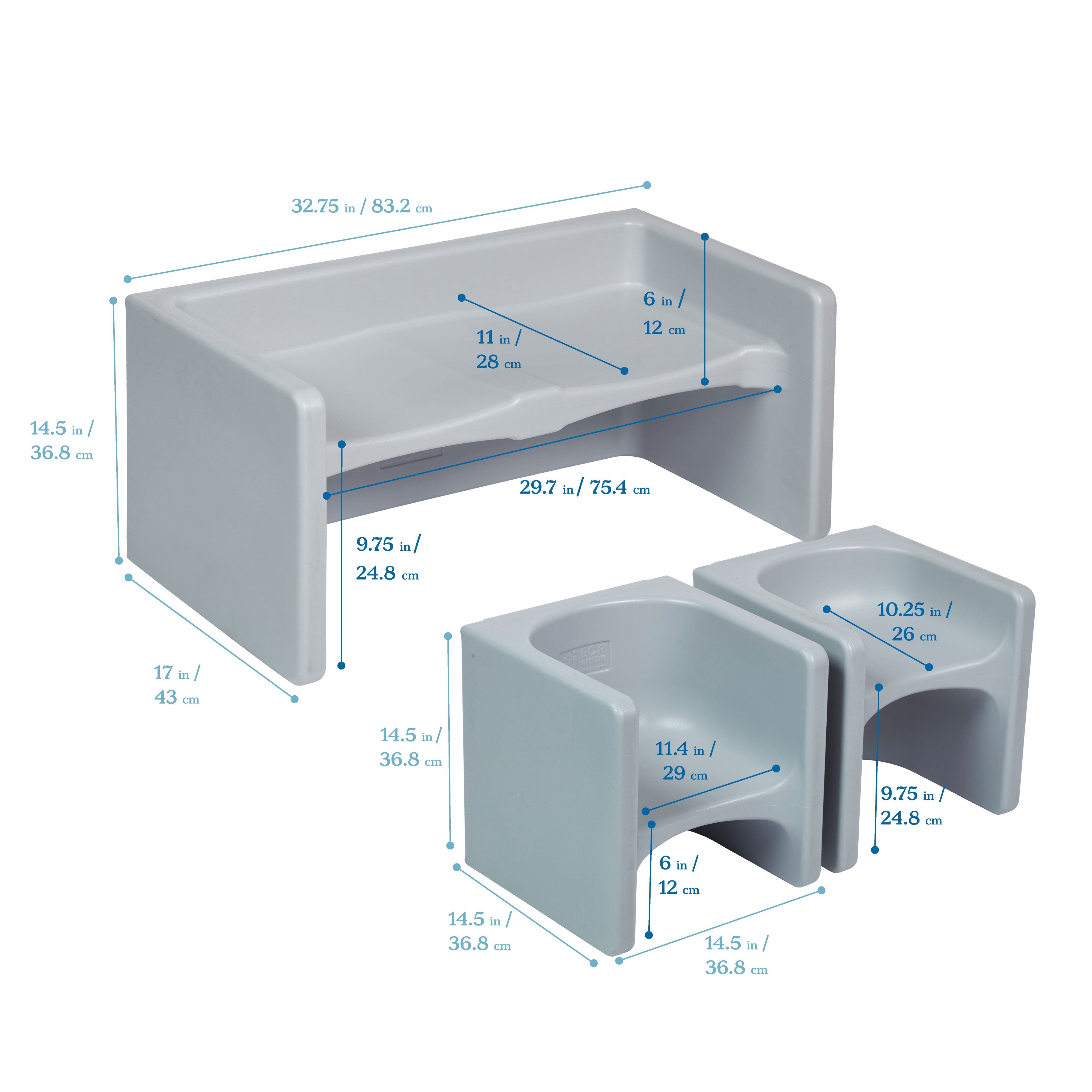 Tri-Me Table and Cube Chair Set, 3-Piece