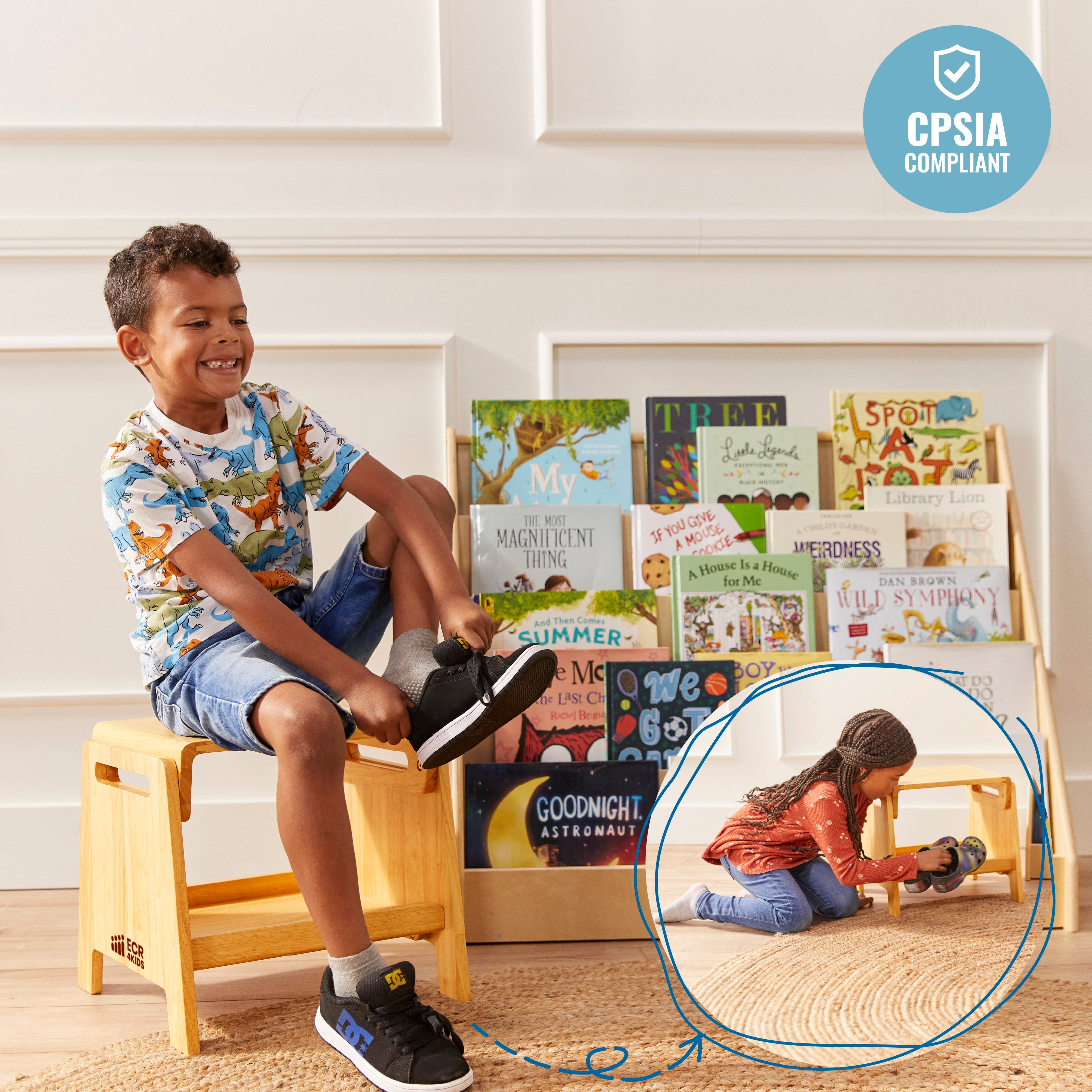 Sit or Step Stool, Kids Furniture, Natural